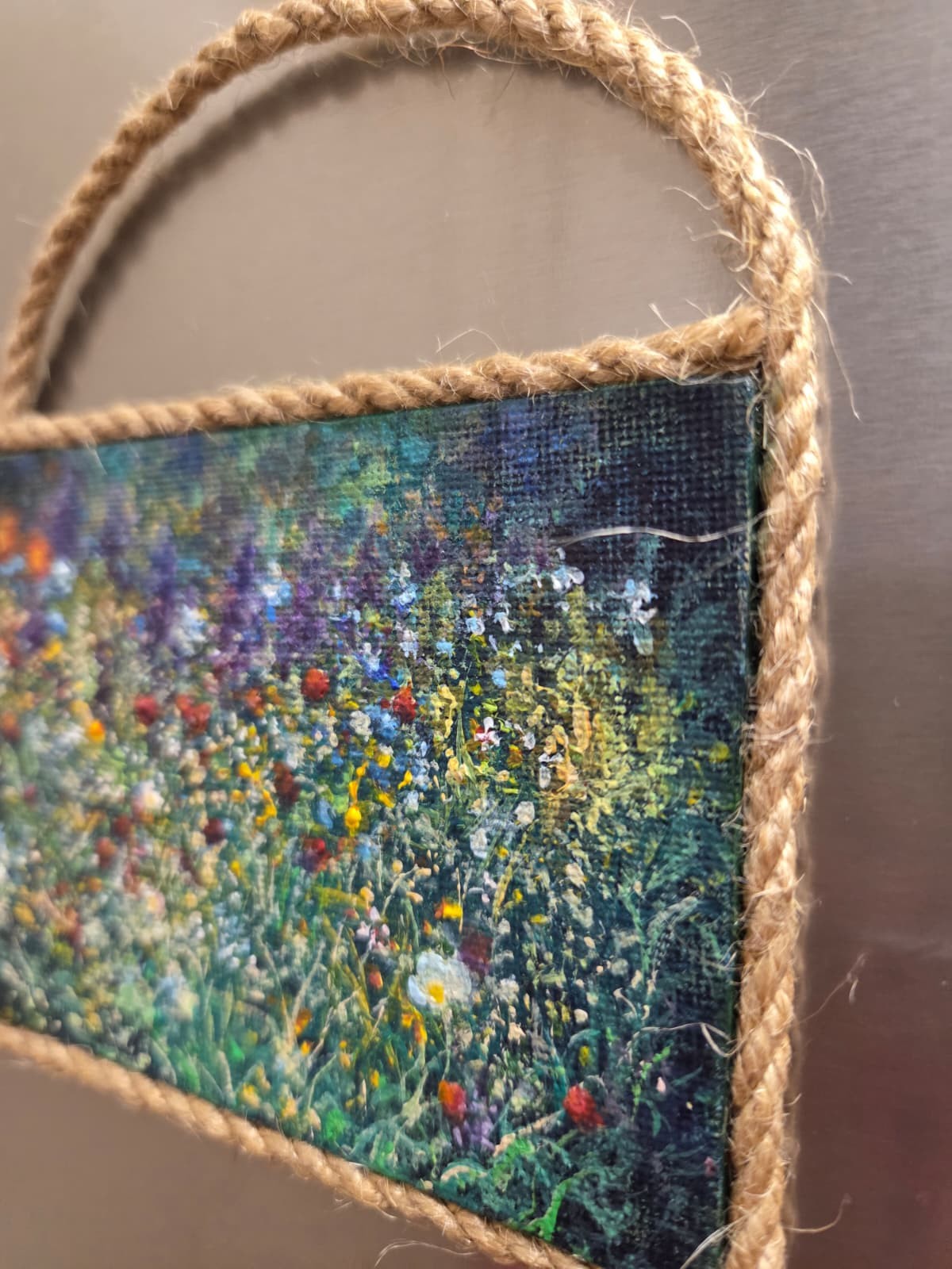 Original Wildflowers Meadow Mini Canvas Acrylic Fridge Magnet Painting 4.2×3 In