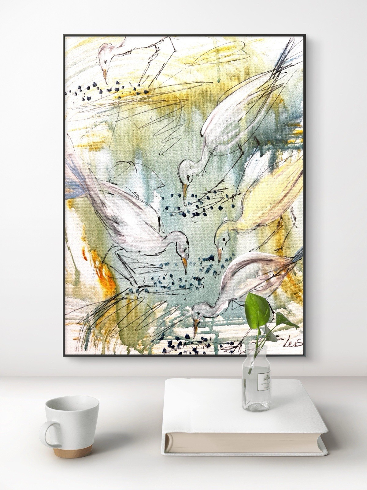 Original Abstract Expressionism 11×14 Birds Handmade Signed Unique Wall Art 230