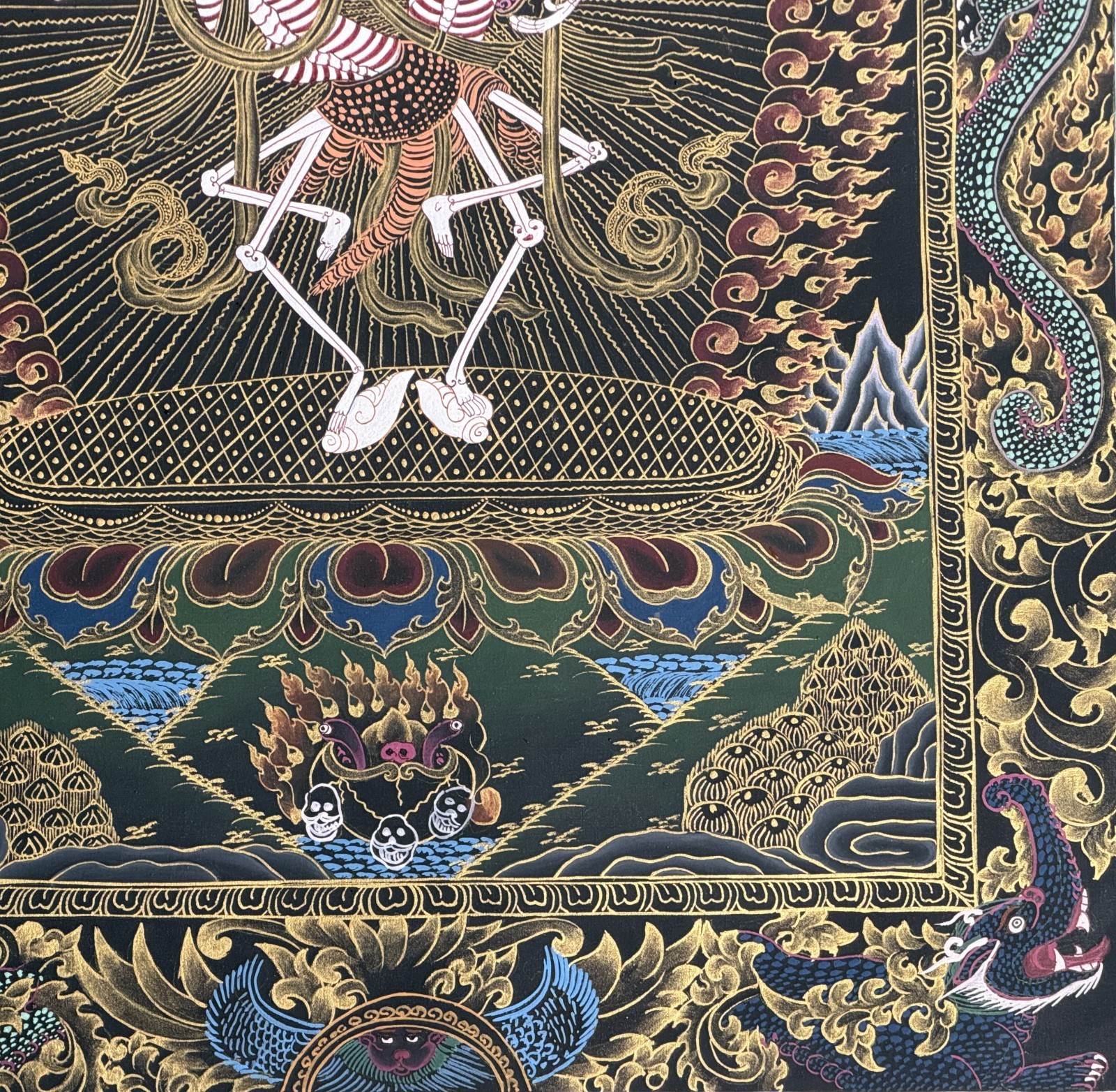 CITIPATI/ DANCING SKELETON/ HAPPY COUPLE OIL-VARNISHED TIBETAN THANGKA PAINTING