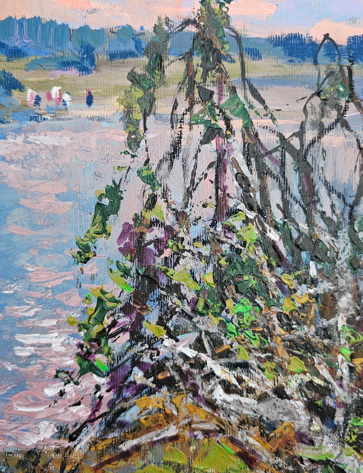 Acrylic painting Birches Ukrainian painter cardboard Unframed original landscape