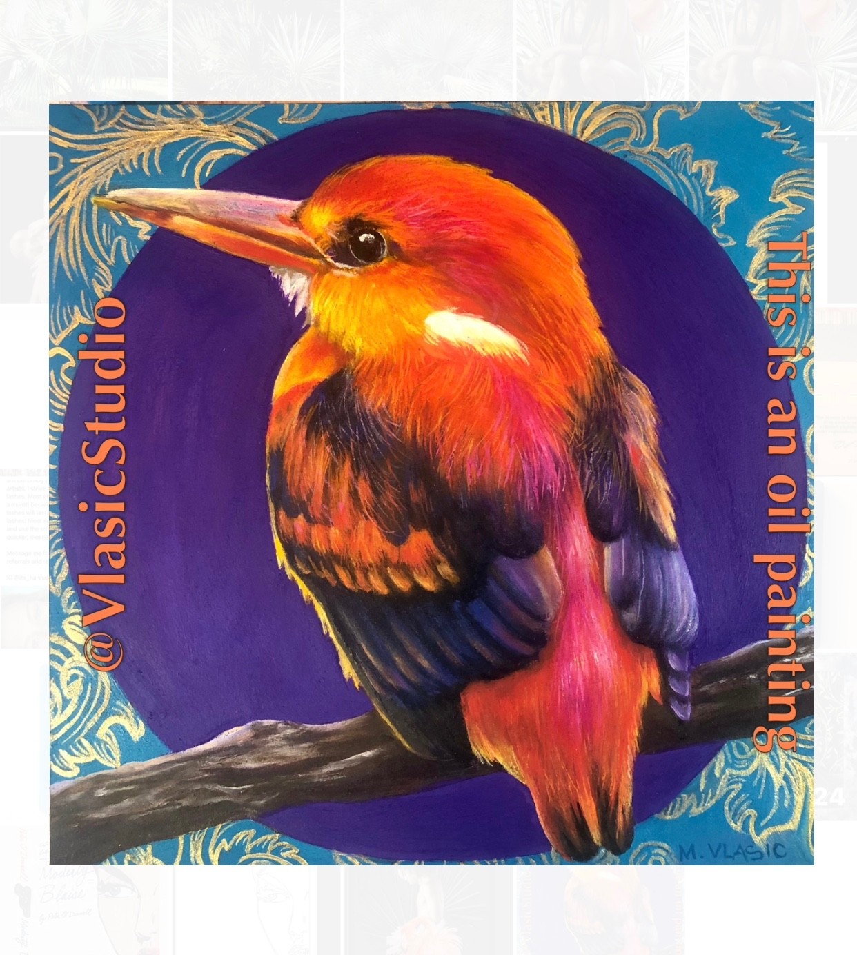 Original Oil Painting, Kingfisher Bird Wall Art , Artist Direct M Vlasic OOAK