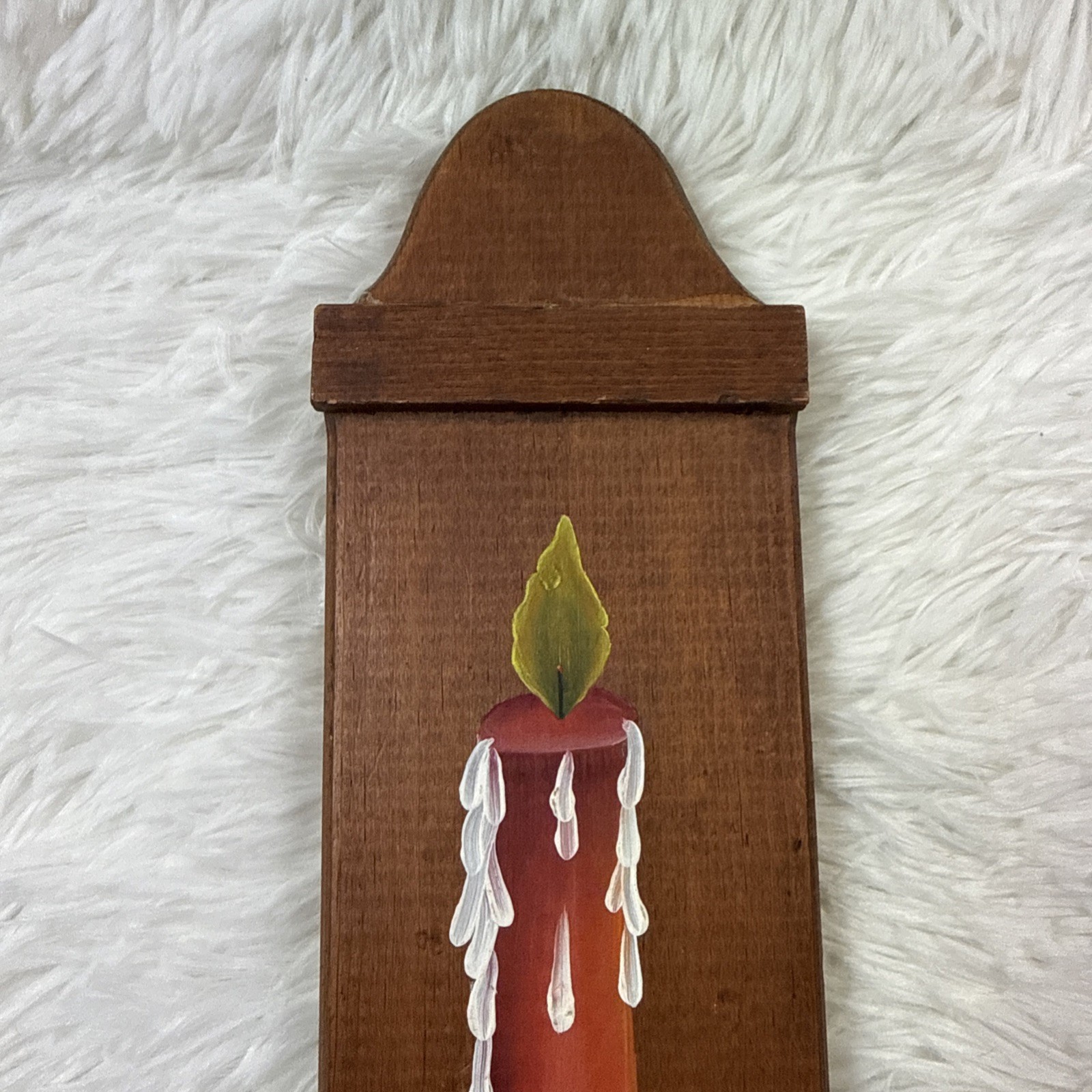Vintage Hand Painted Candle Wall Plaque Signed Whitten Primitive Folk Art Decor