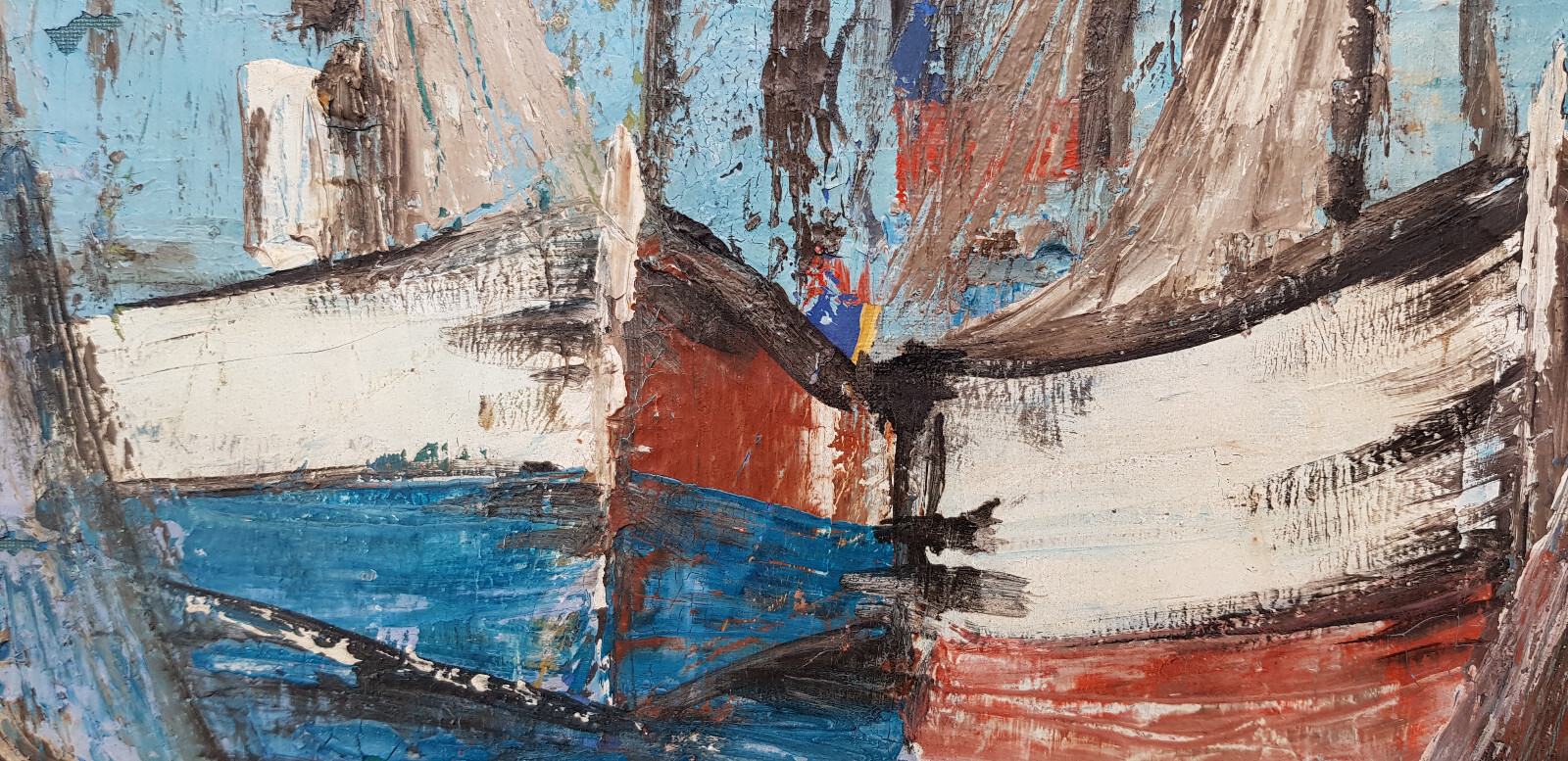 Abstract oil painting artwork with frame painting oil painting ships seafaring