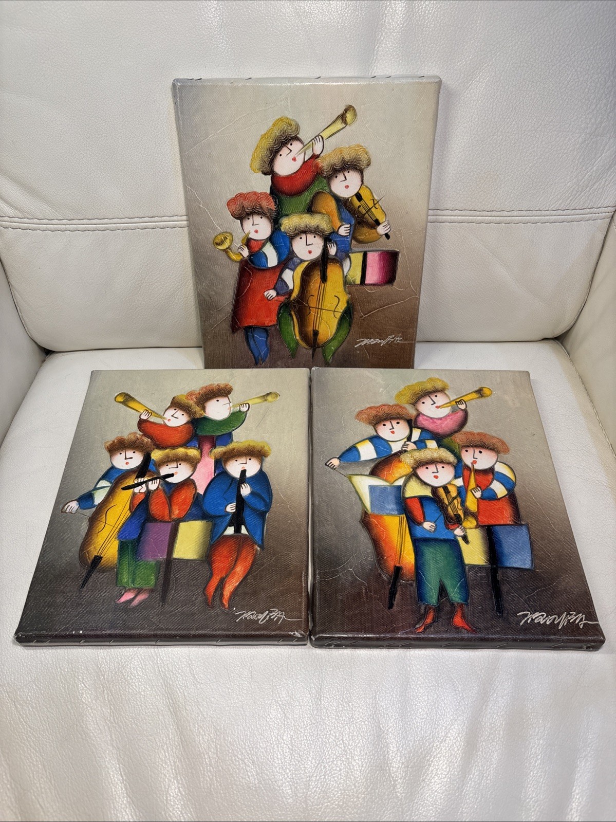 Joyce Roybal Stretched Canvas Paintings Lot Of 3 “Musicians”
