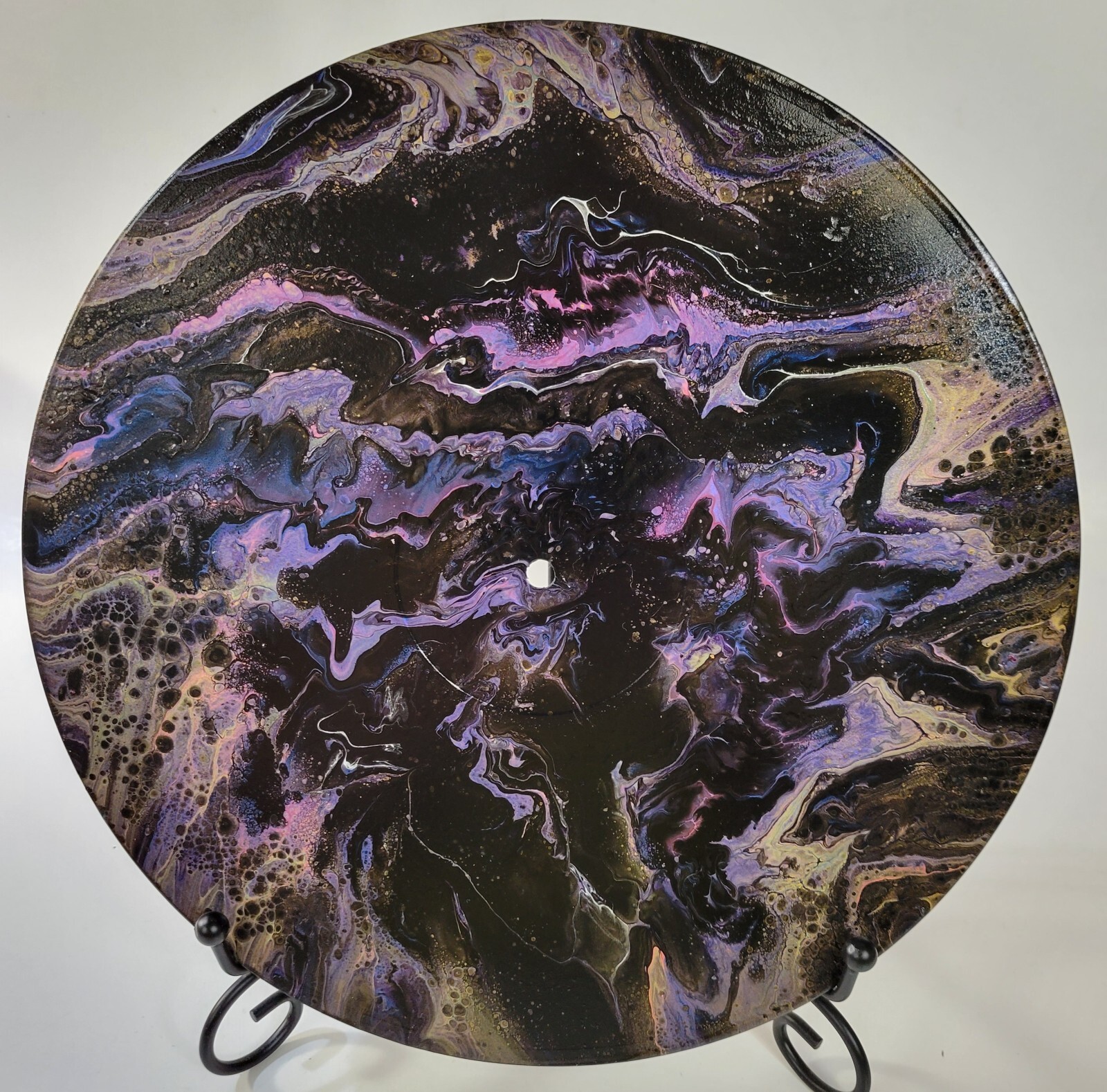 Painting Acrylic Art Abstract Original Unique Round Vinyl Record Signed 9 3/4″