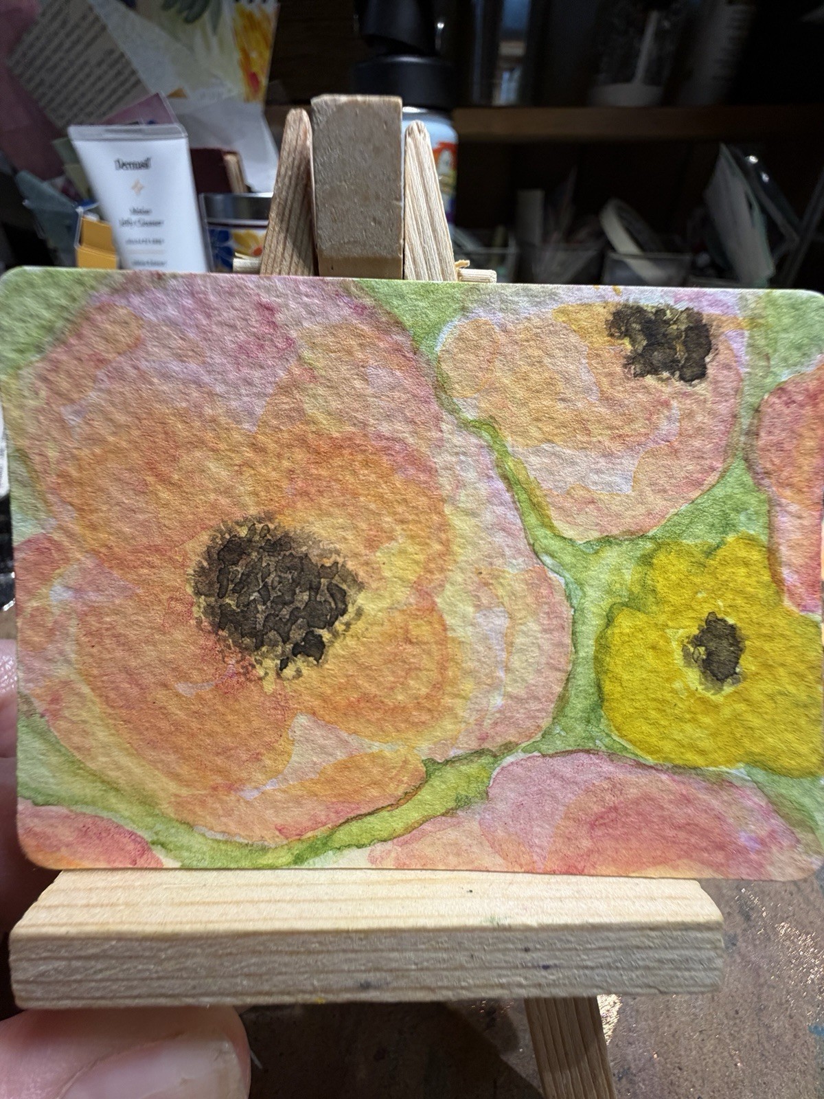 ACEO Original, Signed, Watercolor of Coral Flowers. Artist; one anxious Lady