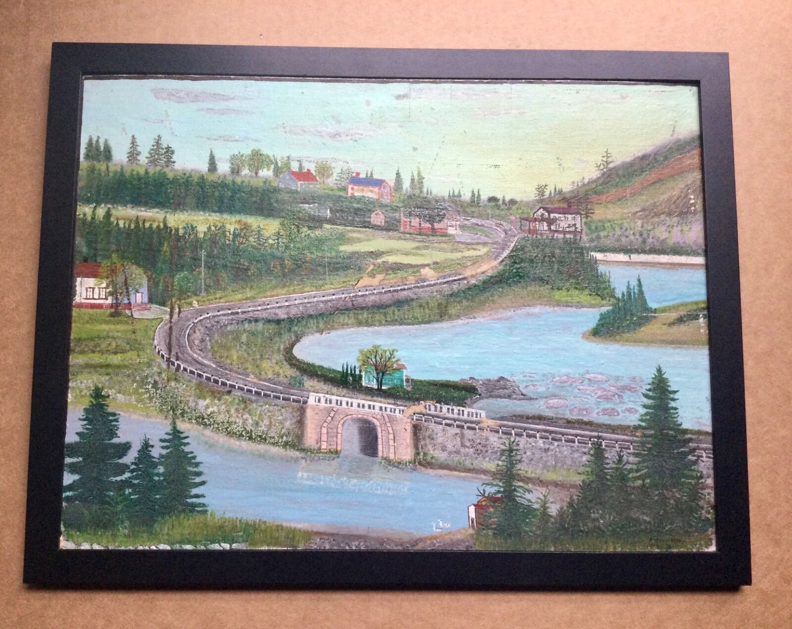 Vintage Primitive Painting by Frank Curtodico titled North Canada done in 1963.