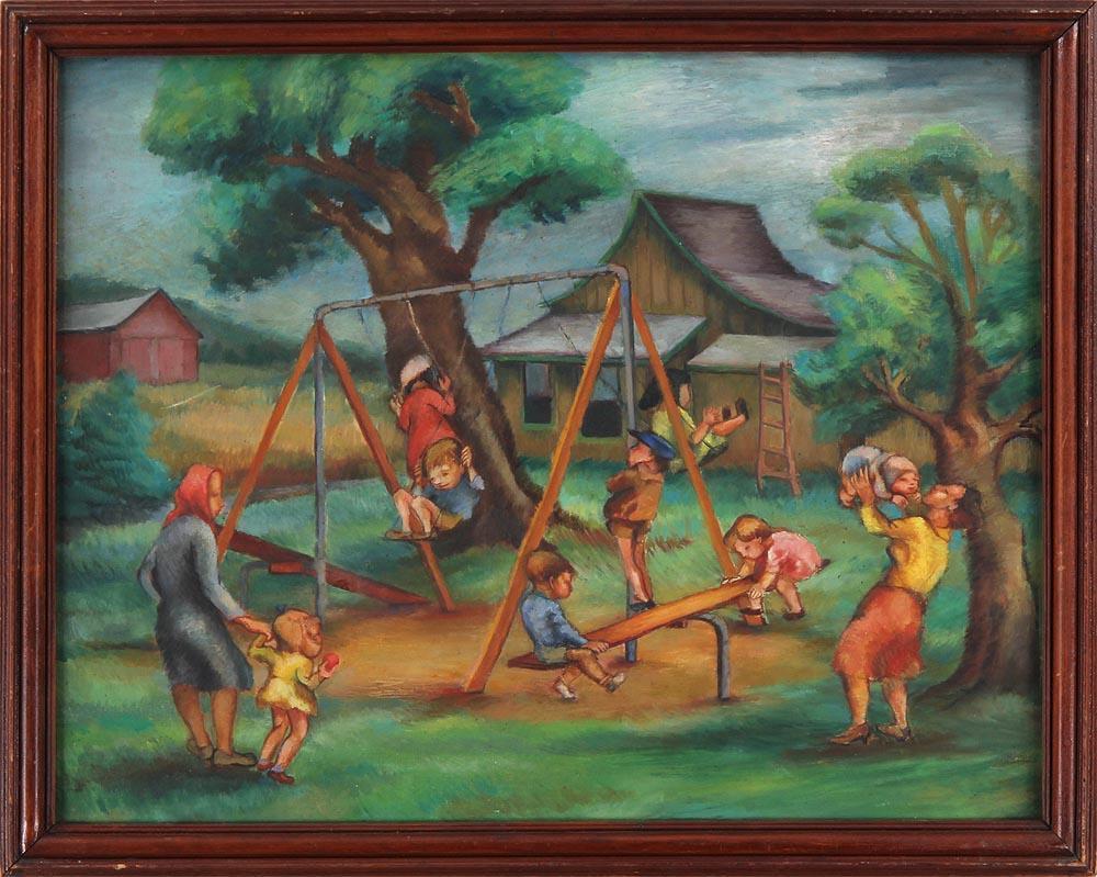Regionalism Woman Artist Fanny Rocker Block (b.1914) American Children at play