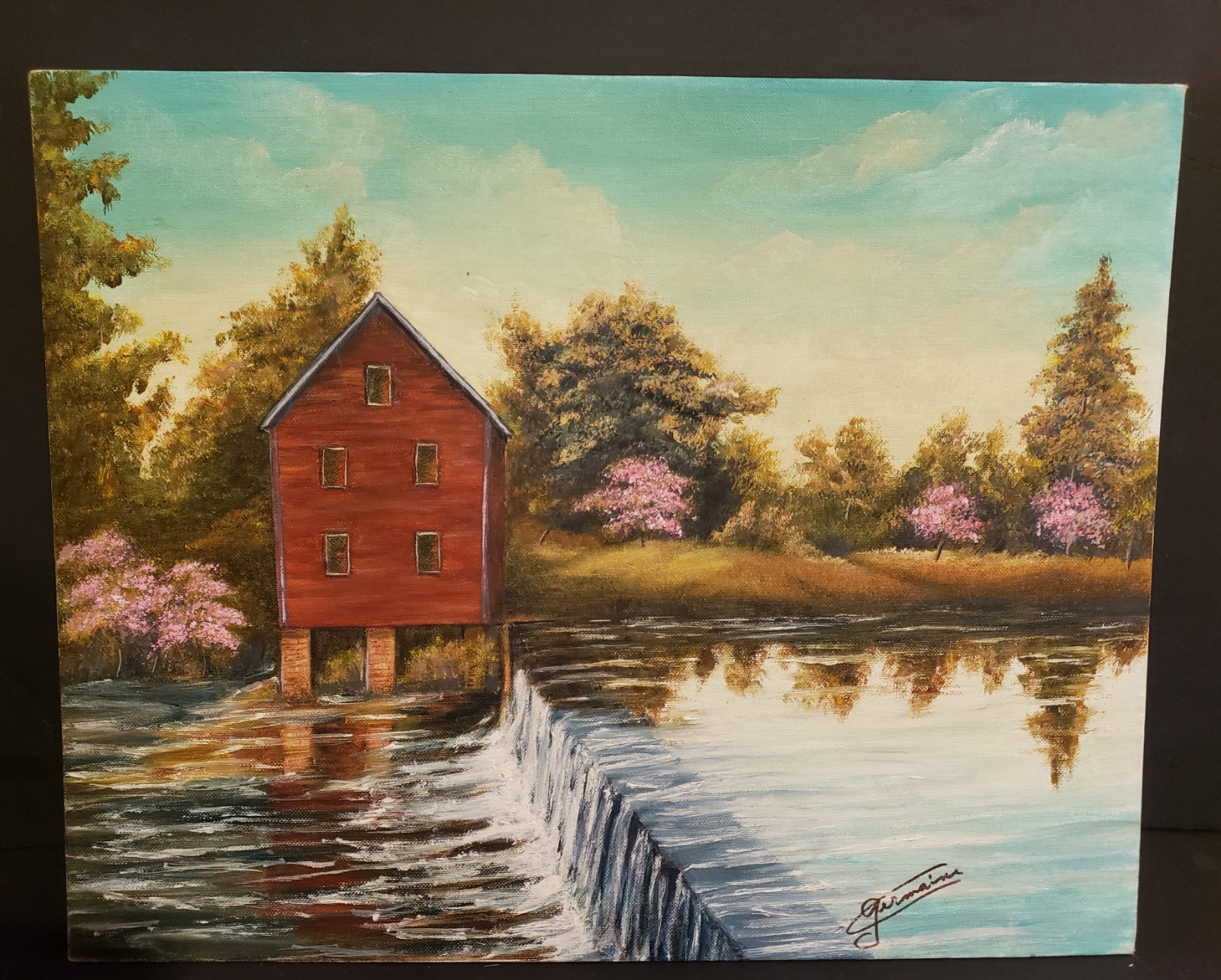 16×20 In Historic Georgia Starr’s Mill Original Oil Painting Signed Germaine