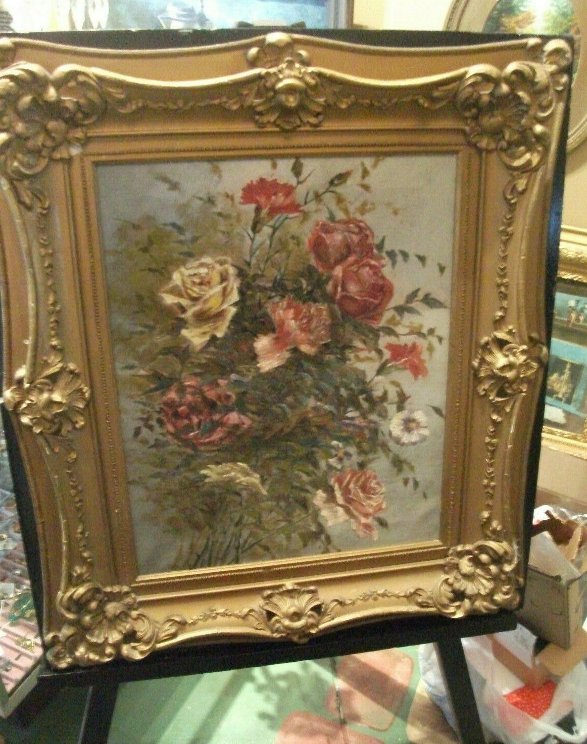 c1925 Impressionistic Roses Flowers Orginial framed OIL canvas ART painting