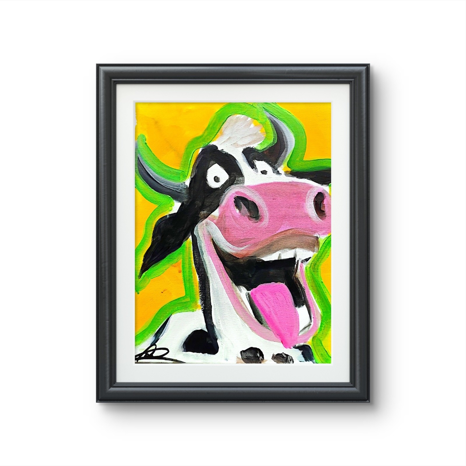 Original art 14×11 Happy Cow Expressionist Original Painting canvas