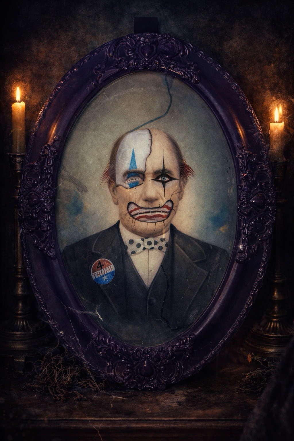 Altered Victorian Portrait Creepy Clown Gothic Horror Art Oddities Framed