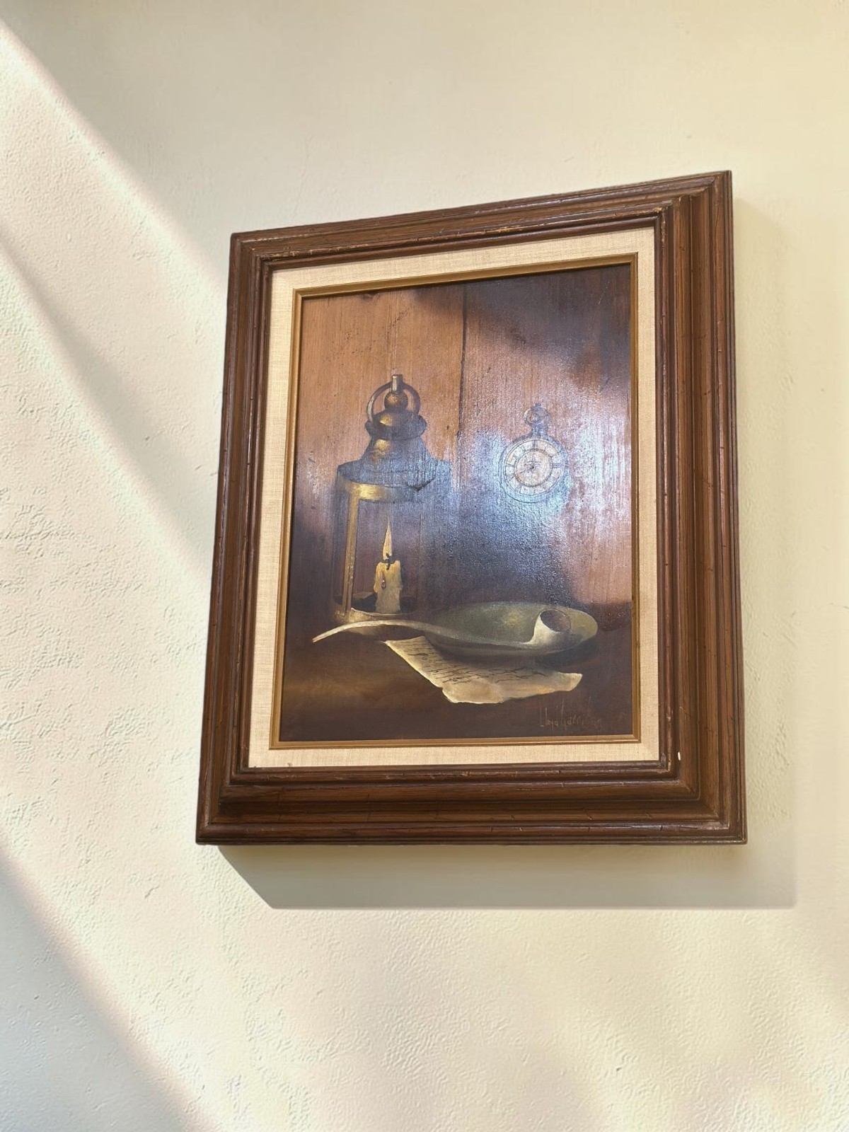 Framed Lloyd Garrison Original Oil Painting Still Life Lantern Pocket Watch