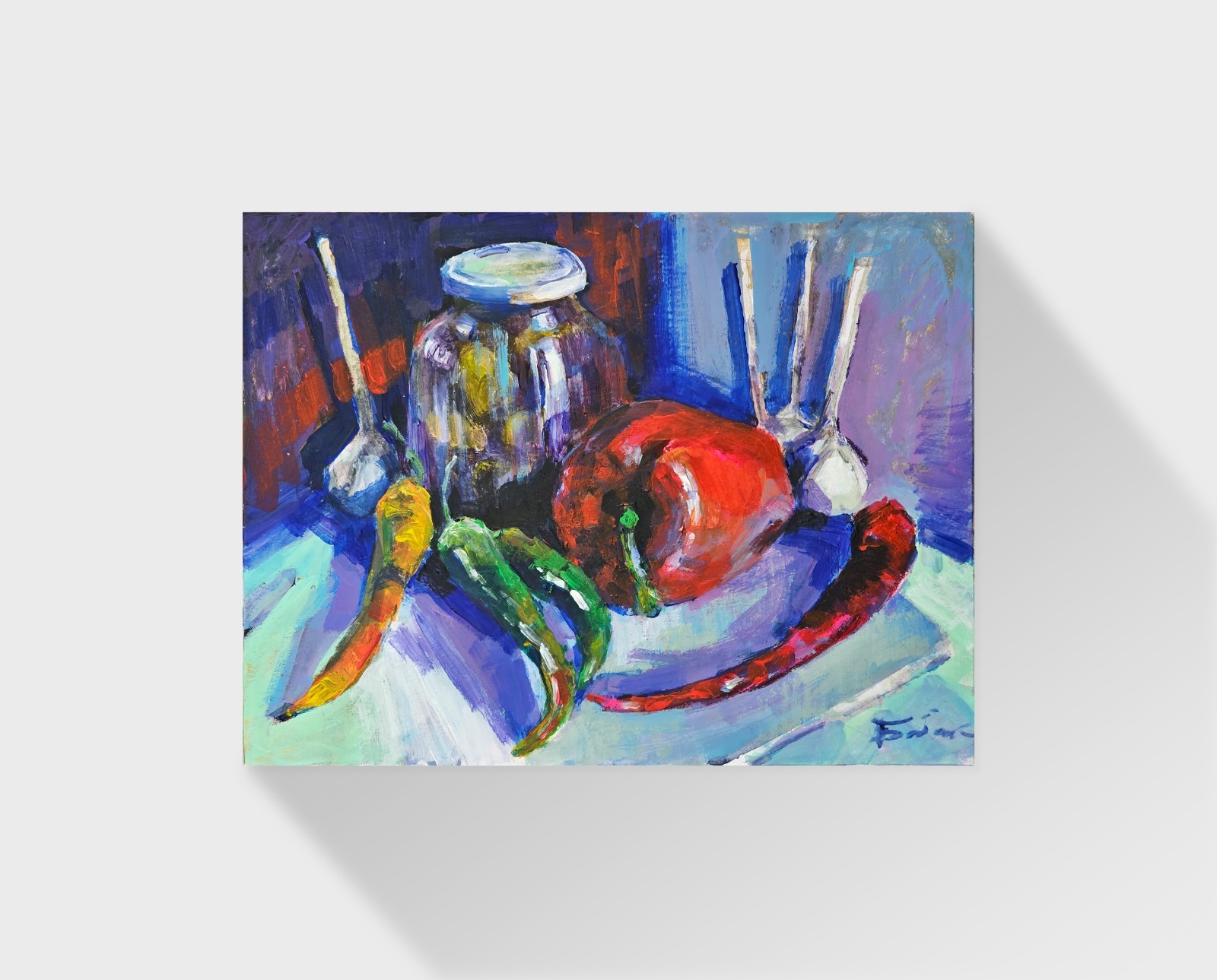 Oil painting Peppers Ukrainian painter canvas Unframed Decor original still life