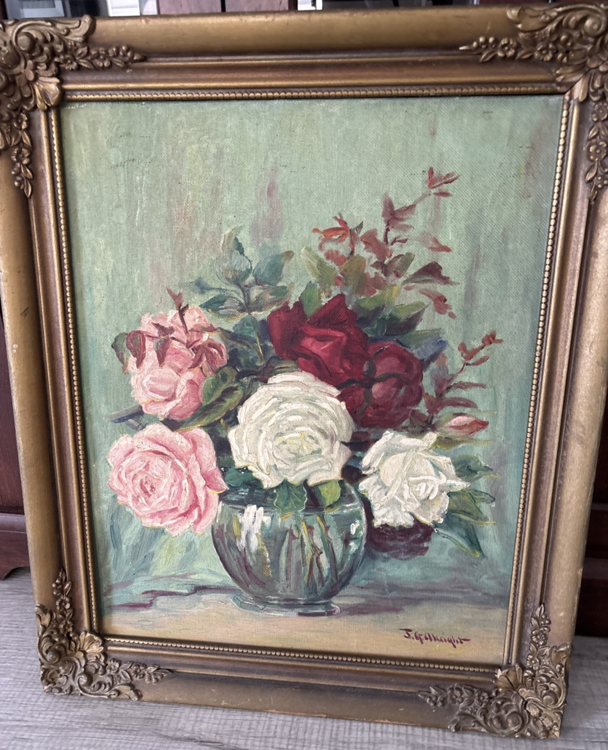 Antique/ Vintage J.G. Albright Oil on Board Painting Framed 19 1/2″ X 24″