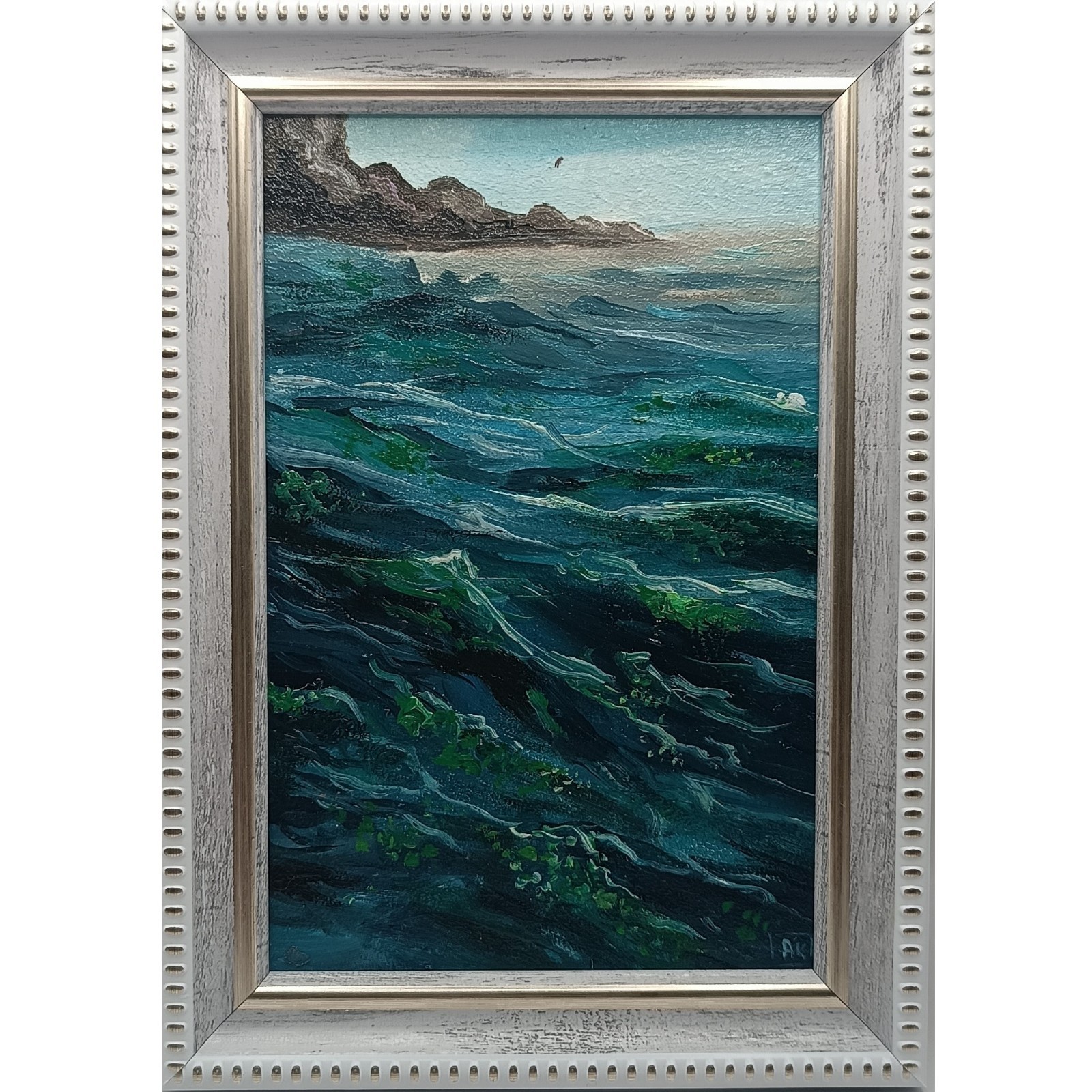 Original Ocean Waves Oil Painting Coastal Framed Miniature Seascape Art 4×6