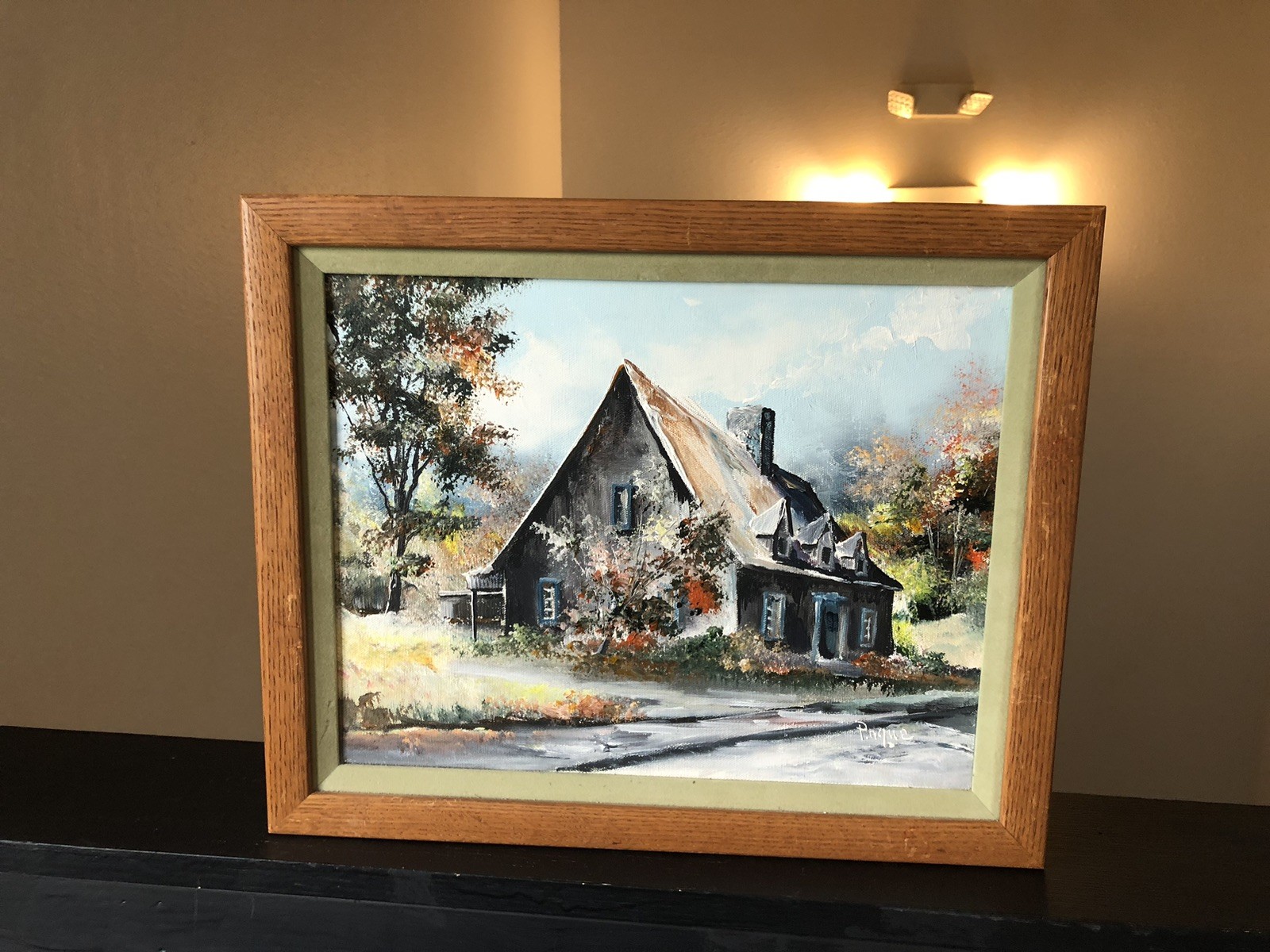 VTG Original signed Oil On Canvas Framed Art Rustic Cottage Scene 13.5 X 16.5”