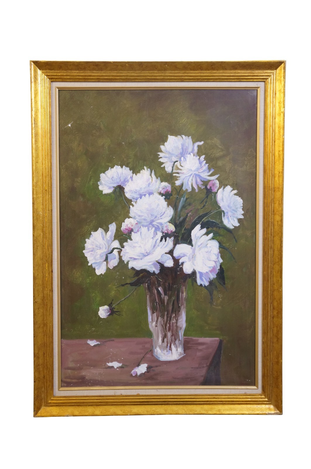 Bouquet of Purple Peony Flowers in a Glass Vase Still Life Oil Painting Canvas