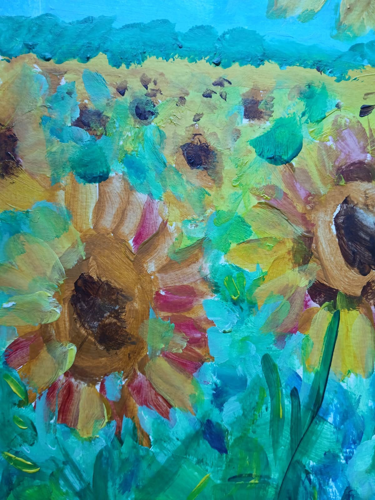 Abstract/ExpressionismColorful Sunflower Fields 11×14 Handmade Art Painting