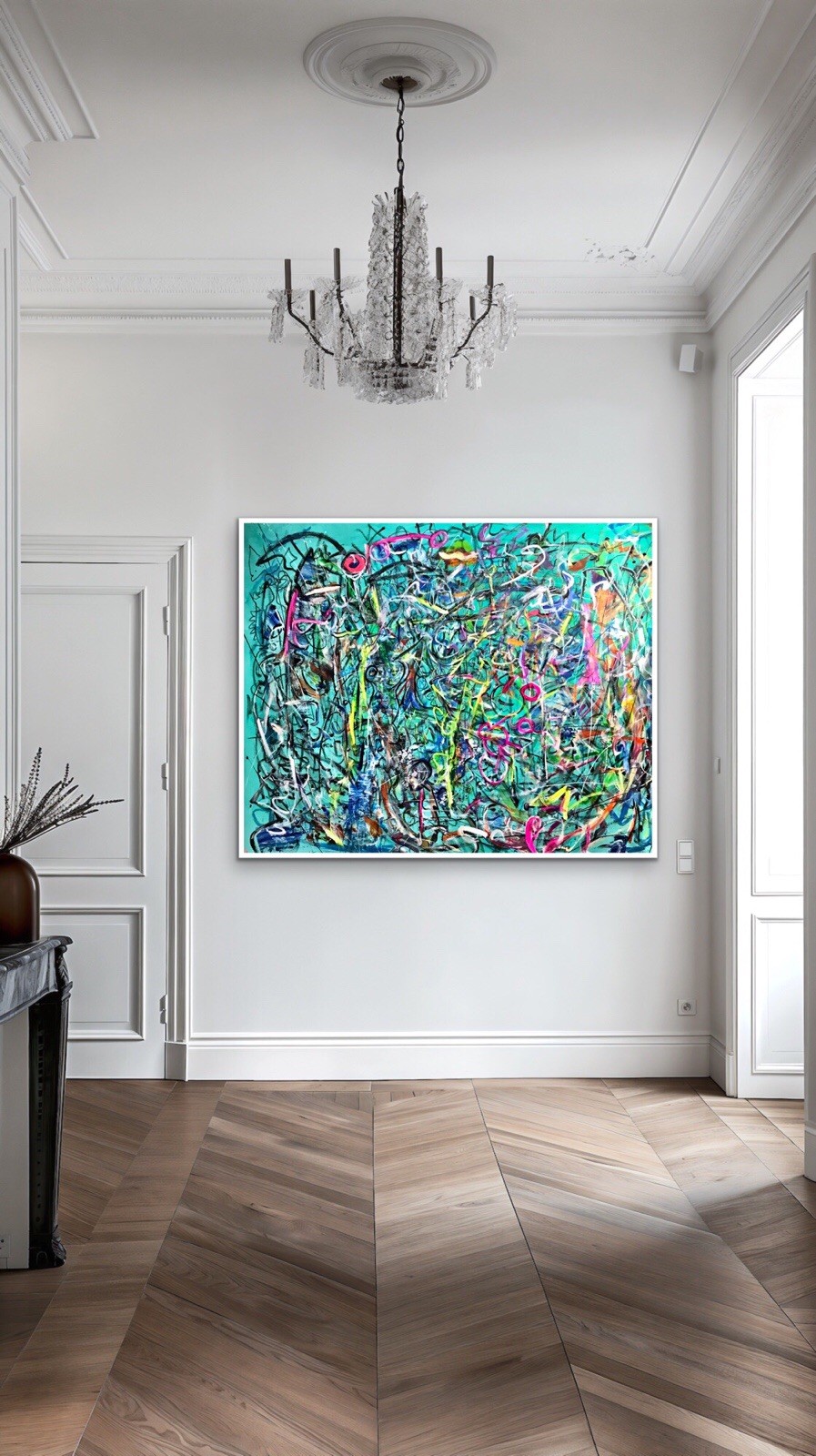 NEW ABSTRACT ART ON CANVAS Original Acrylic Painting BRIGHT SIGNED 55×63 Reed