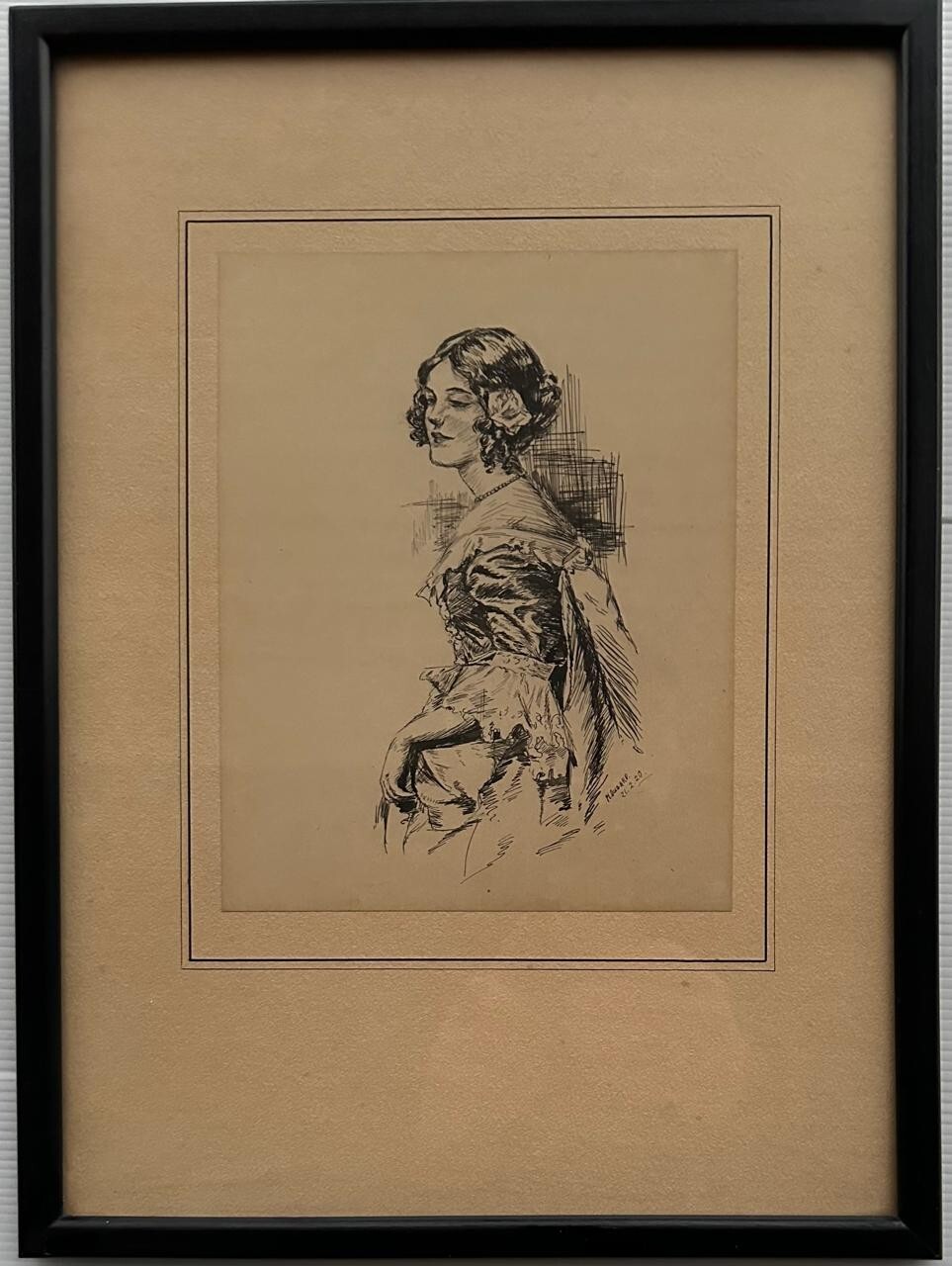 Portrait of a young Lady (early 20th cent.), signed M. Dogard 21.2.20, etching