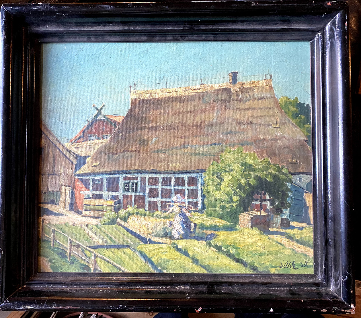 Oil Painting Farmhouse Worpswede Signed Josephine Farmer’s Wife Um 1930 Antique