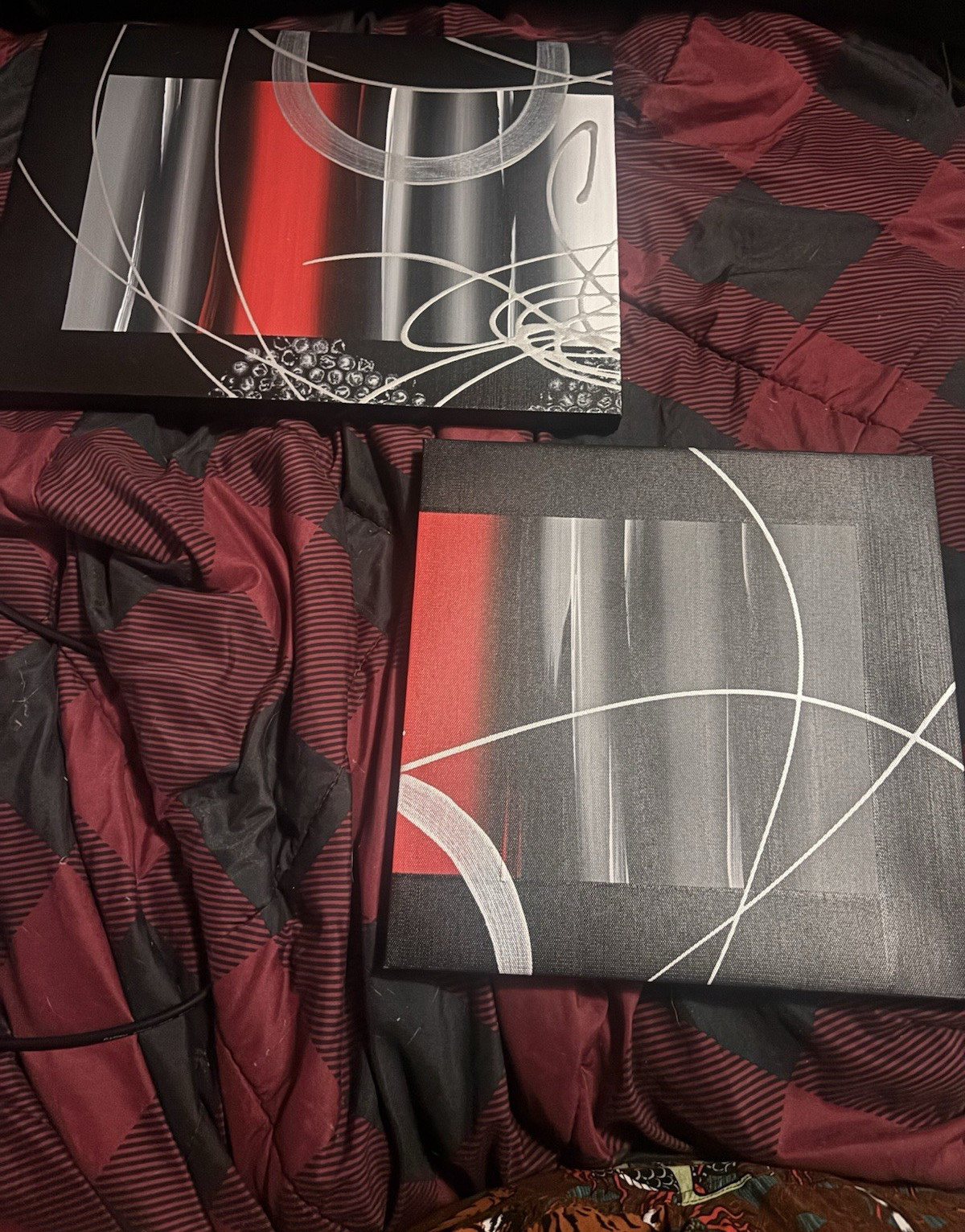 Abstract Modern Red Gray Black White Canvas Painting Set