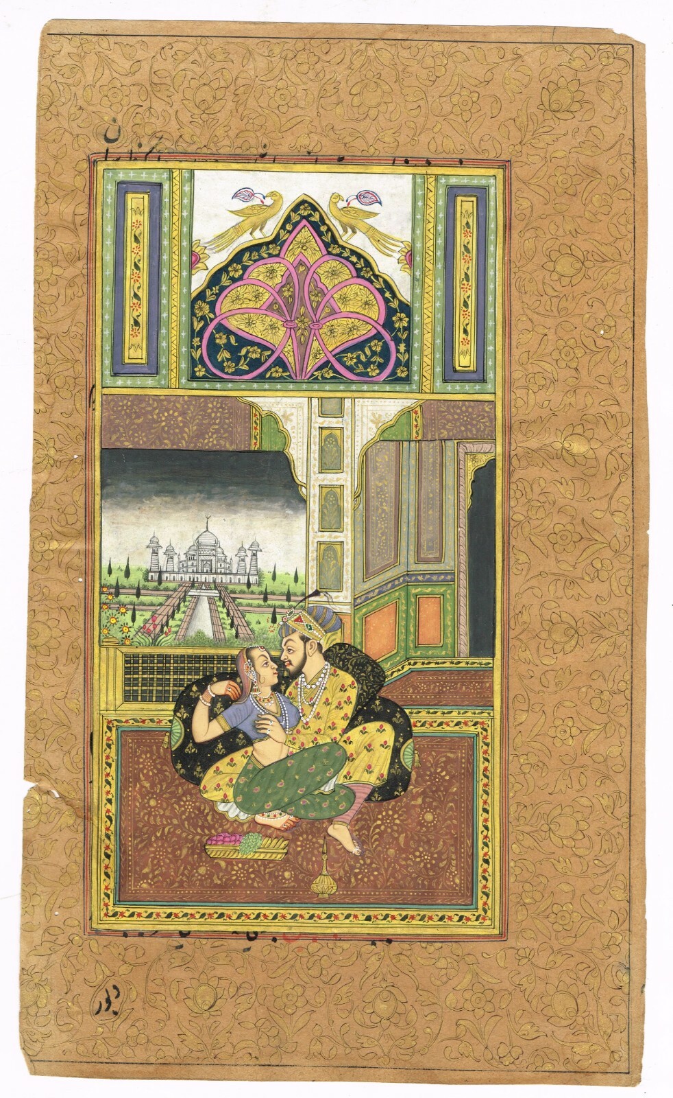 Old Painting Of Emperor Shahjahan And Mumtaz Mahal Love Scene 6.5×10.5 Inches