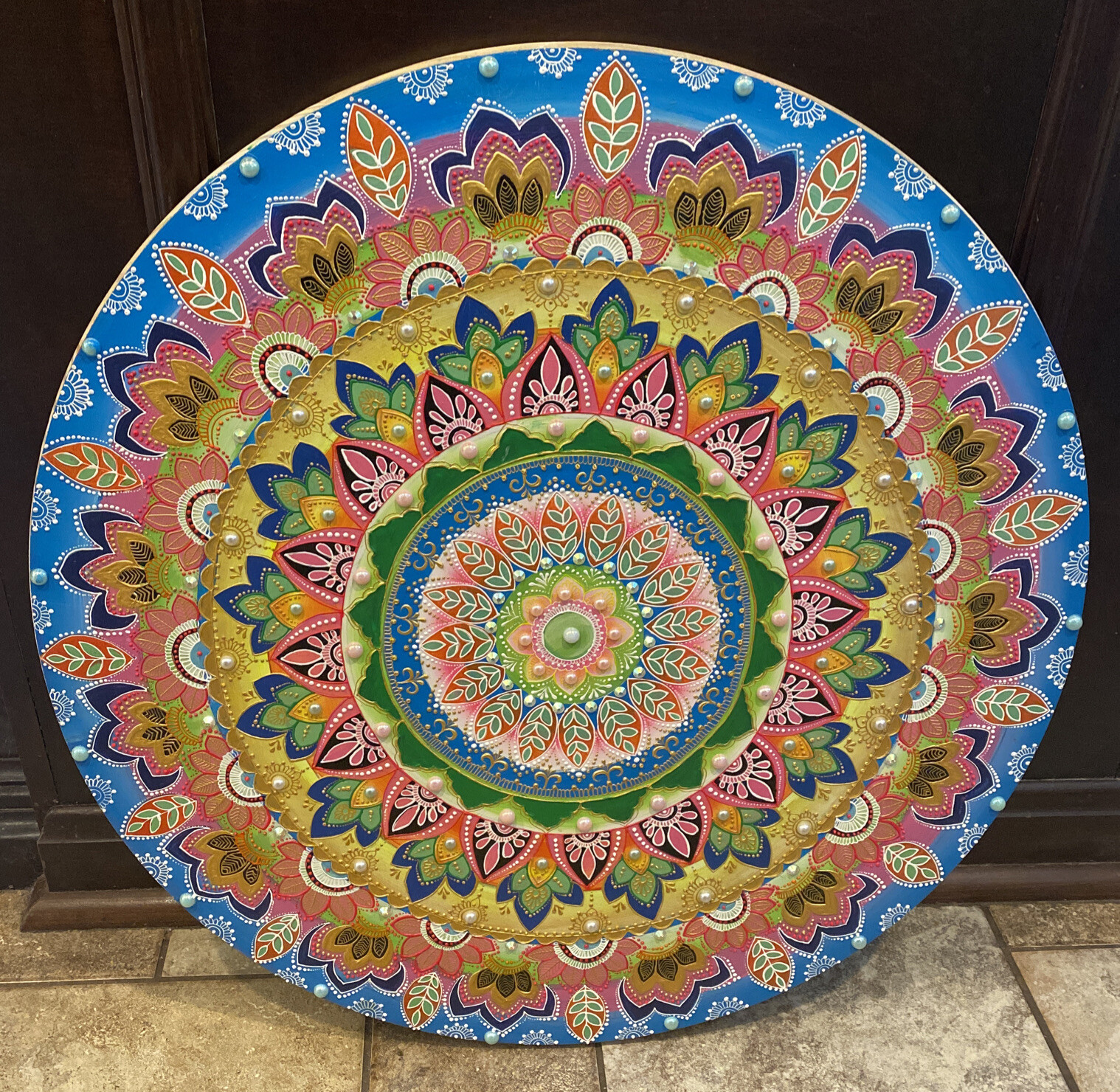 Vintage Painted Mandala Wall Hanging Spiritual Artwork Colorful painting 24”