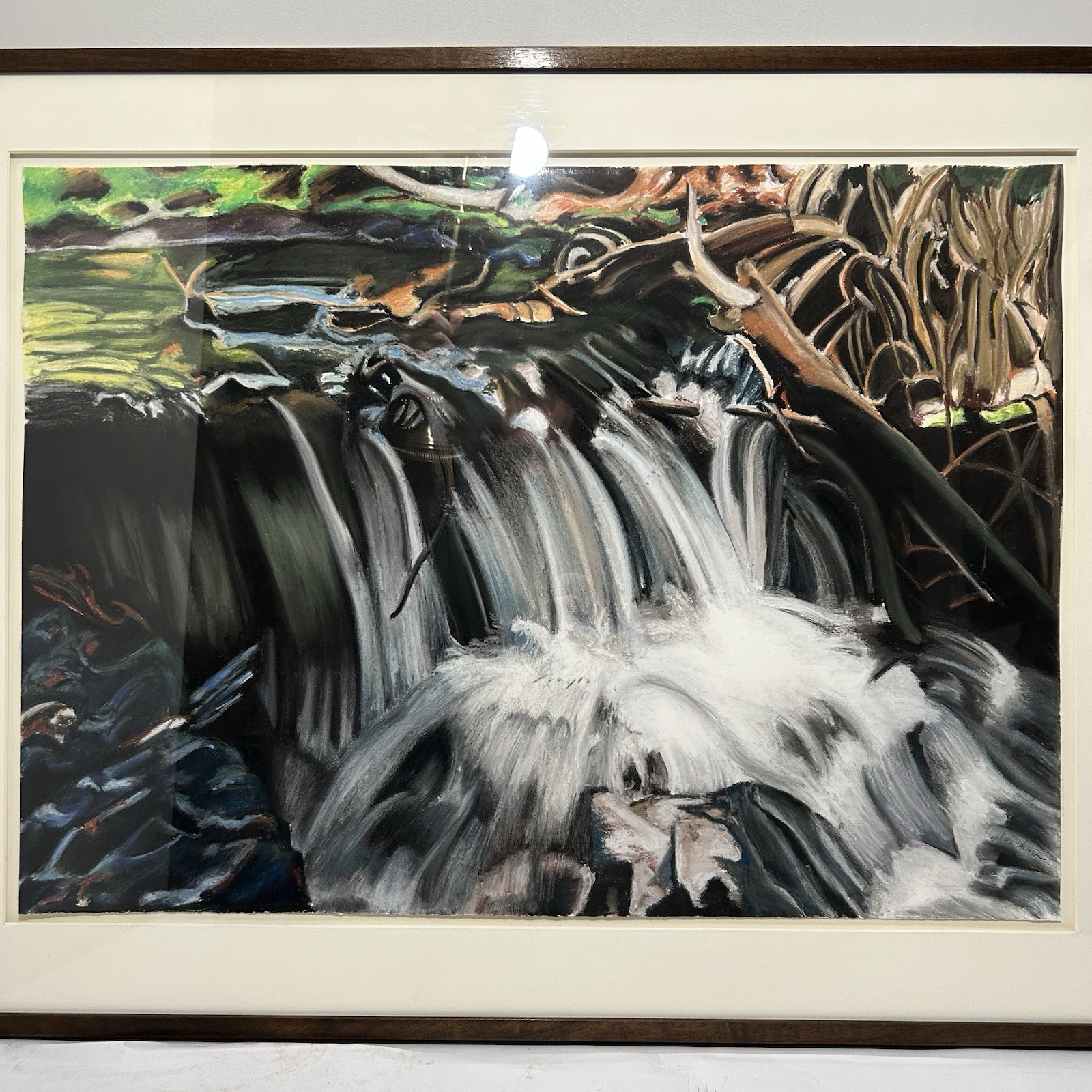 Jan Aronson Original Pastel on Paper “Summit Creek #1” 1994 Vintage Waterfall