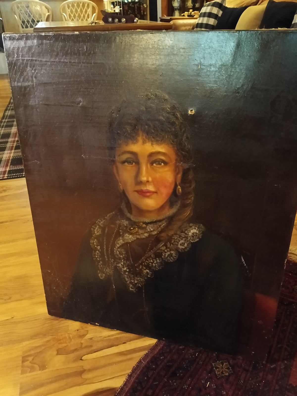 Antique 18th to 19th Century Oil Painting Portrait of a Beautiful Lady 30″ tall