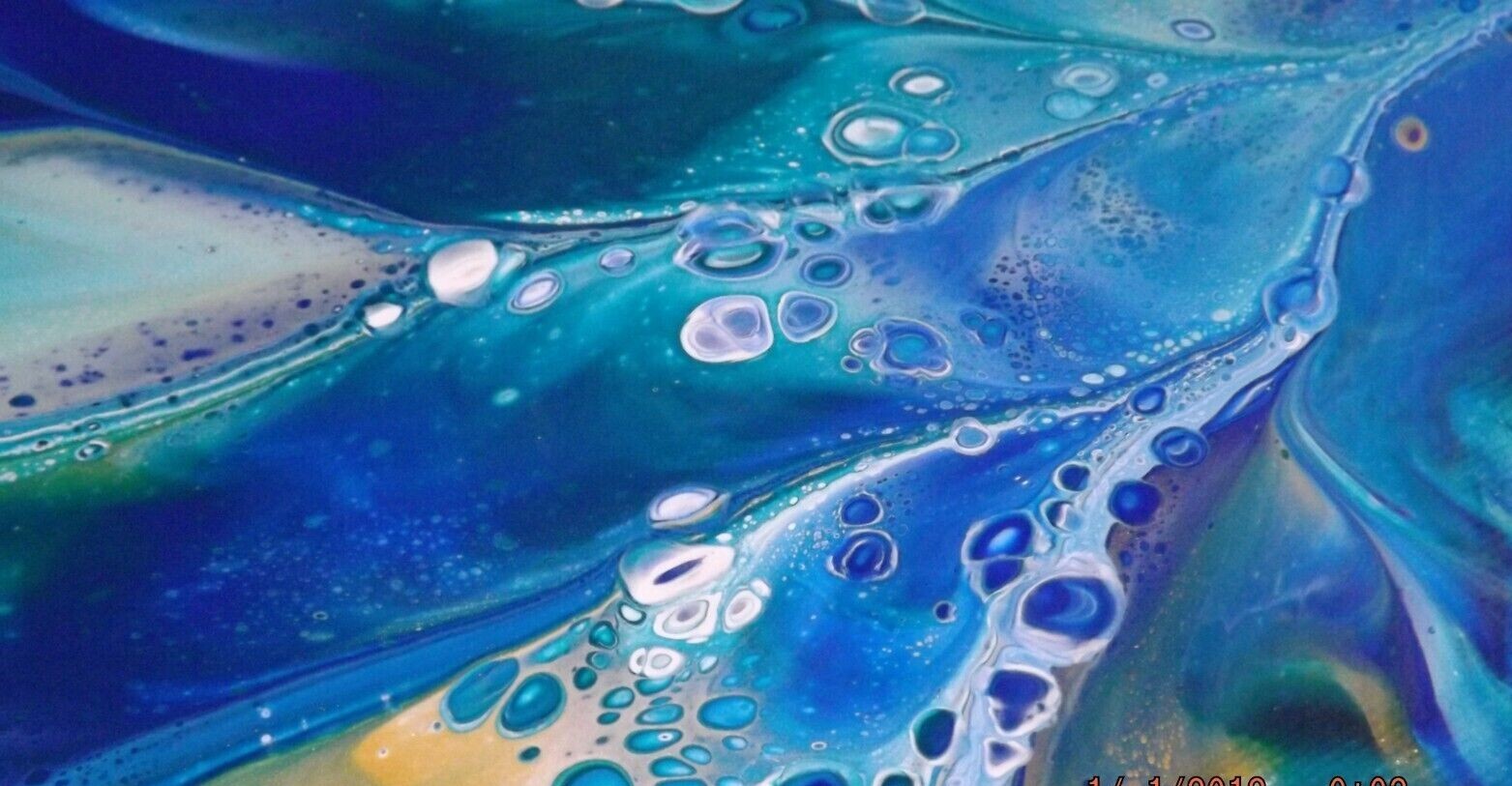 16″ 20″ inch Blue/Green fluid art/ canvas smash w/Gold,green,lake blue,white