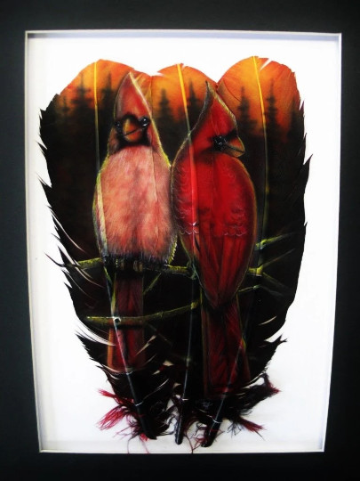 Cardinal Pair – Russ Abbott – Original Hand Painted Three Feather