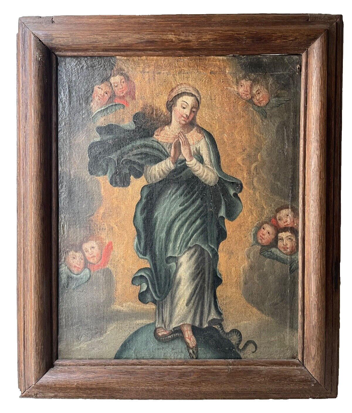 17th MURILLO ( circle ) SPANISH OLD MASTER RELIGIOUS OIL IMMACULATE CONCEPTION