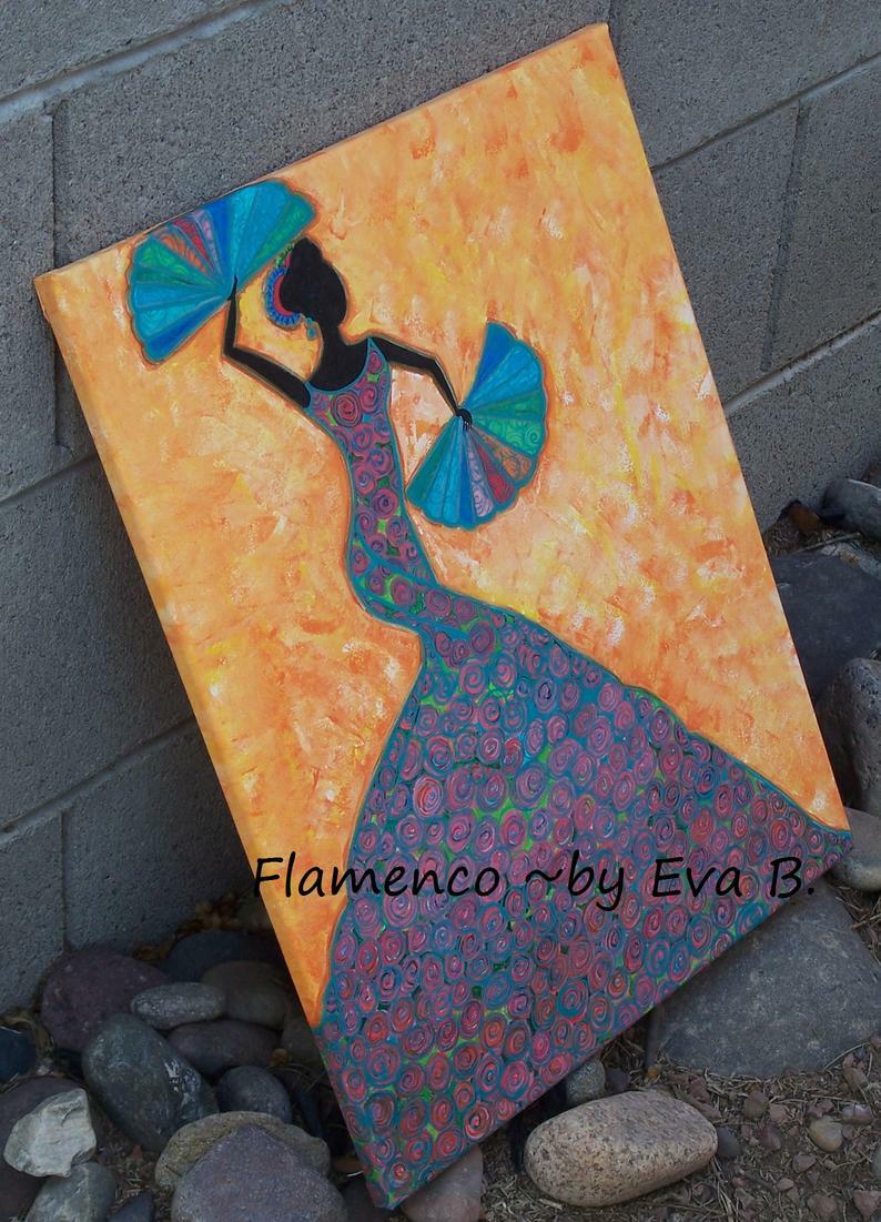Flamenco Dancer Painting , Dancing Silhouette Art , Woman, Unframed 16×20 Canvas