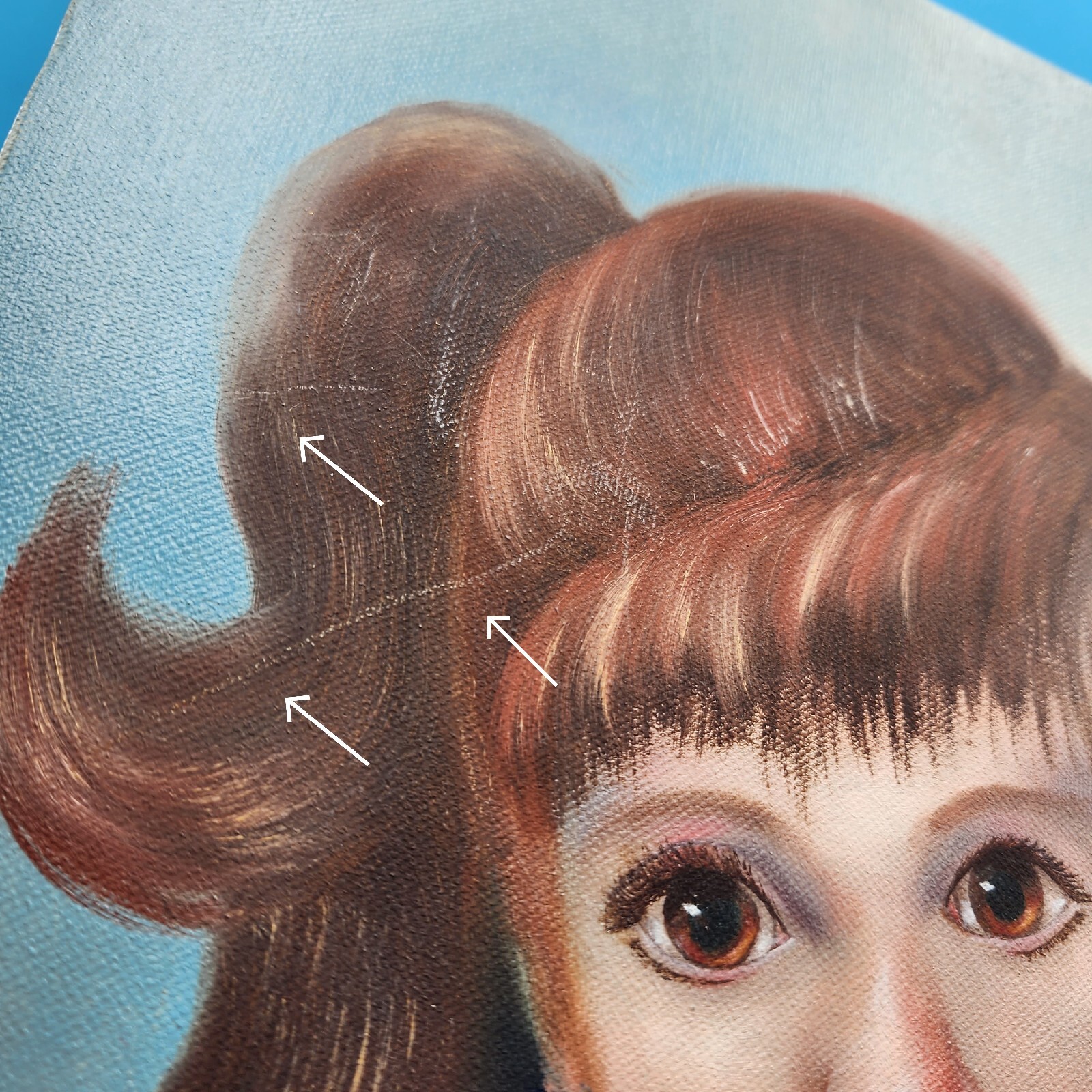 Portrait Of Little Girl Original Painting Acrylic On Canvas 11×14 Blue Shades
