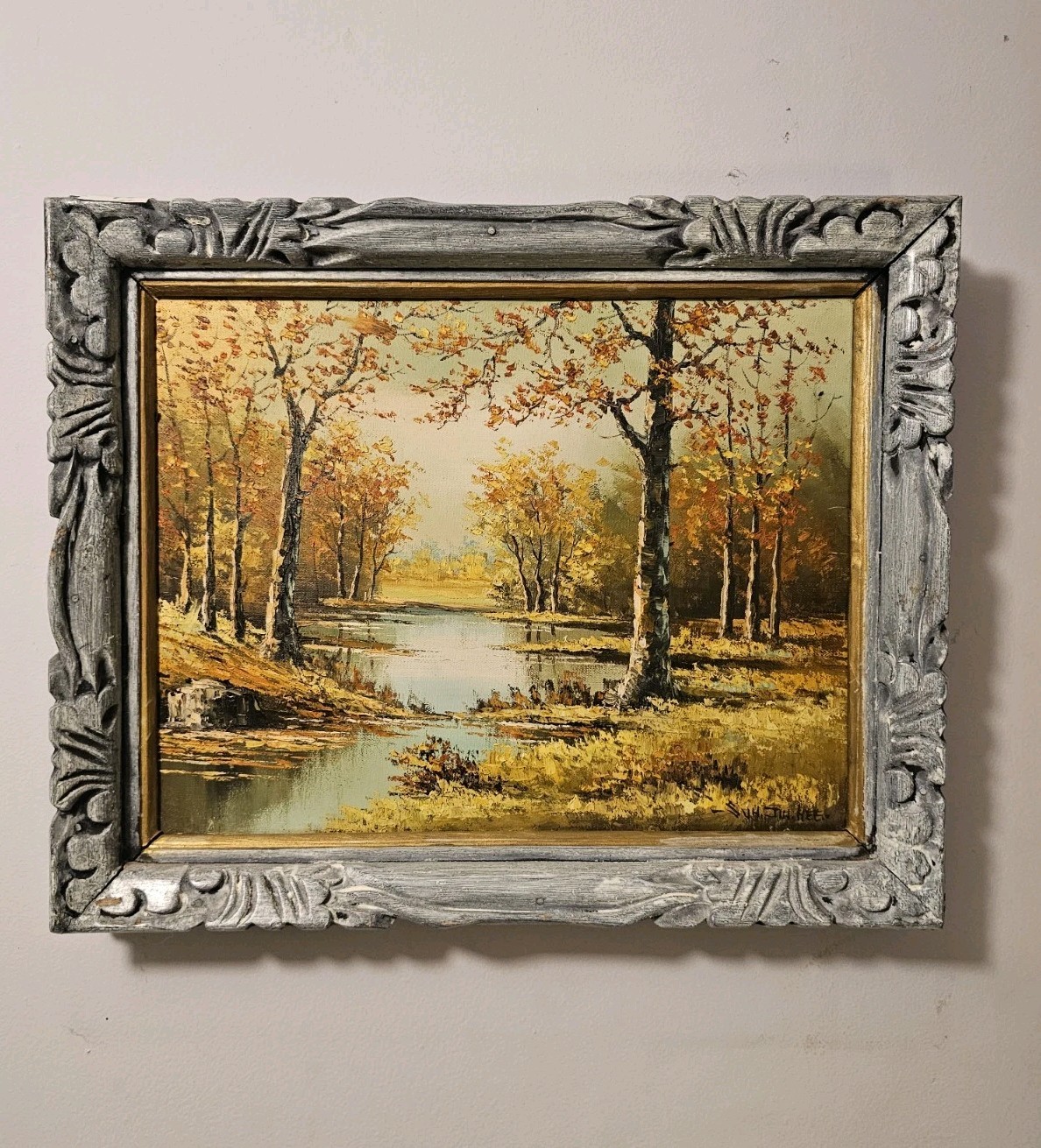 Original oil painting, Fall landscape Scene, Signed, Suh Jin Hee
