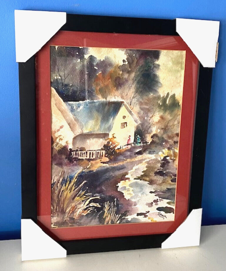 ARTIST J MACK ORIGINAL HAND SIGNED-FRAMED SCENIC COUNTRY WATERCOLOR ARTWORK