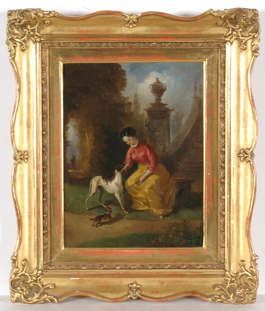 Friedrich Schilcher (1811-1881) «Playing with dogs», oil painting, ca. 1850