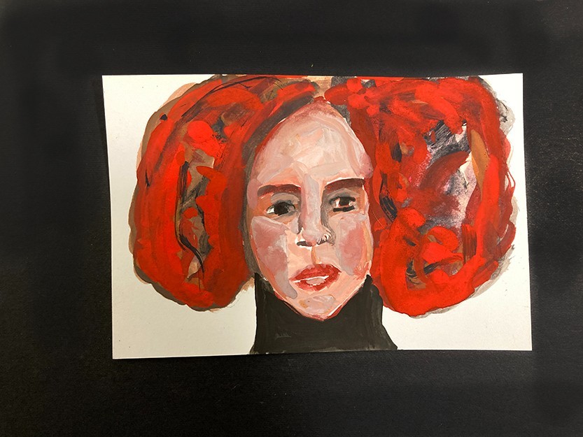 Portrait Painting Red Haired Woman Naive Primitive Expressive 4×6 Wall Art