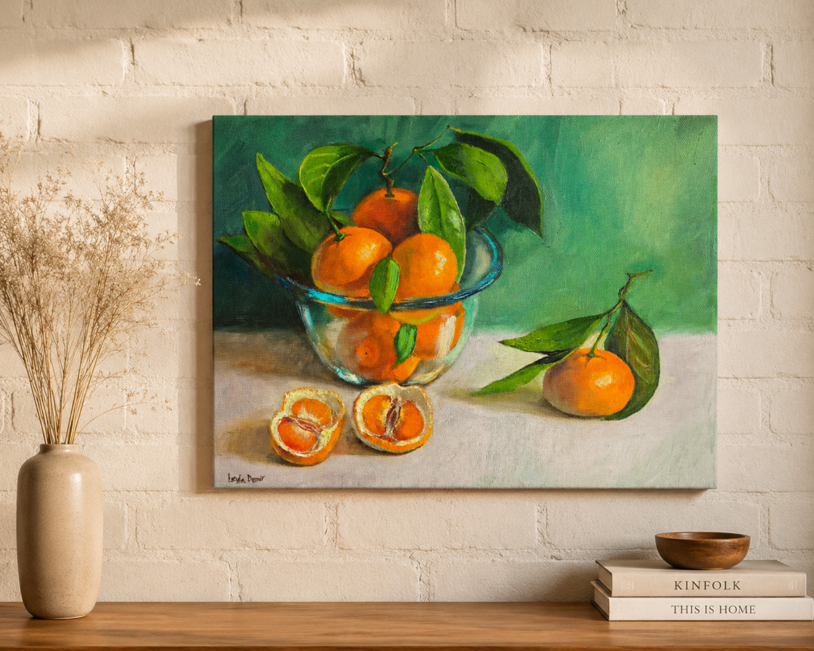 Clementine slice fruit still life oil painting realistic citrus wall decor 12×16