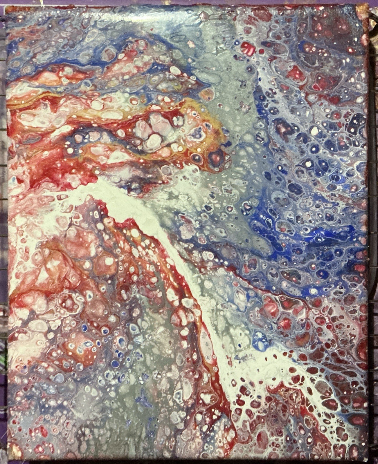 Abstract Fluid Art Painting Red Blue White Gray Unframed Single Piece