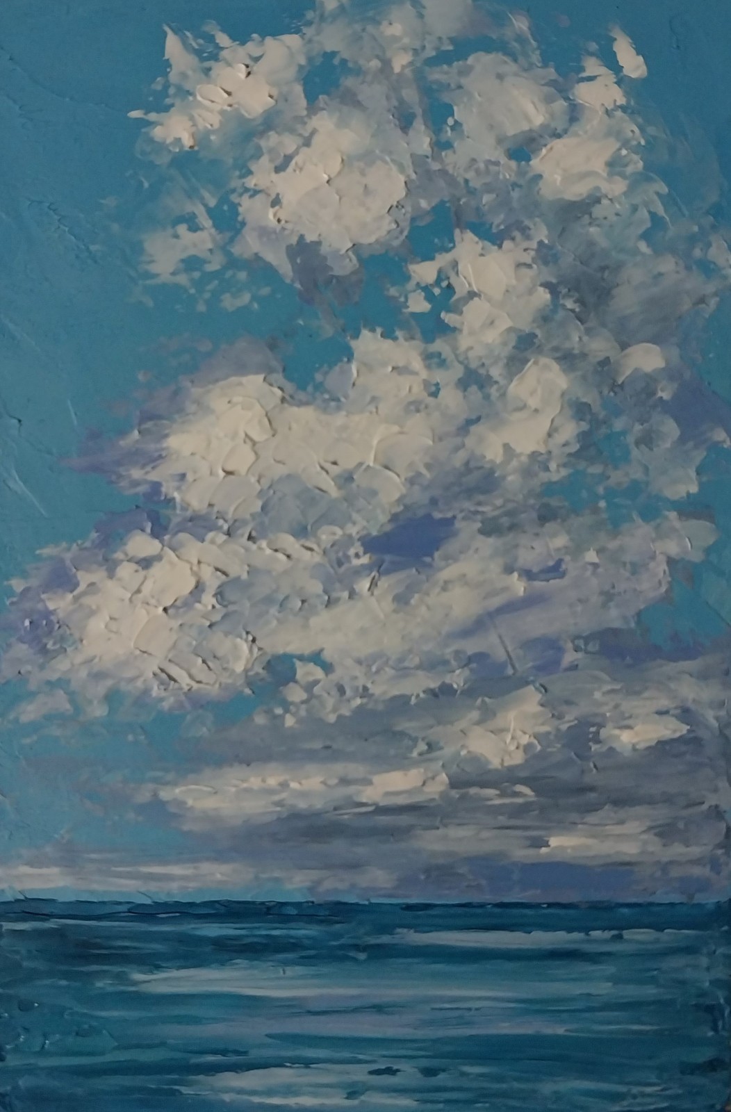 Framed Calm Cloud Art Mini Seascape Cloud Over Sea 4×6″ Original Oil Painting
