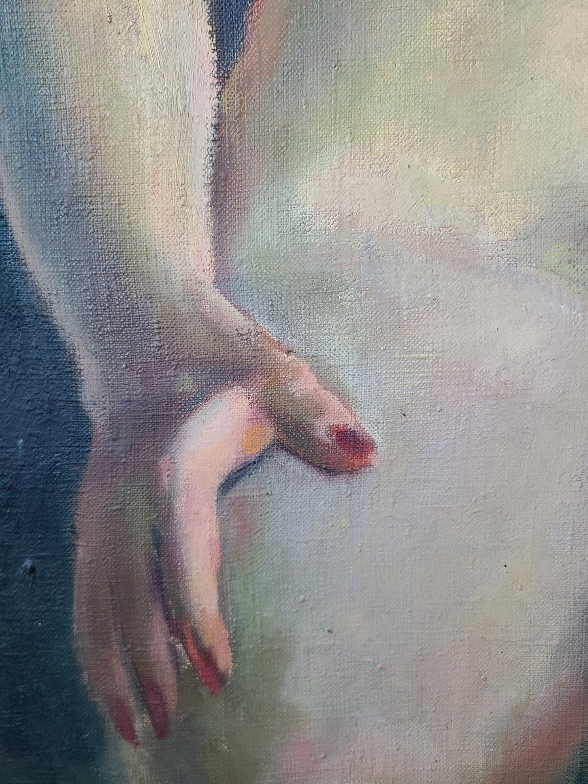 Moody Vintage 1950’s Oil Painting Nude Portrait of a Bettie Page Esque Woman