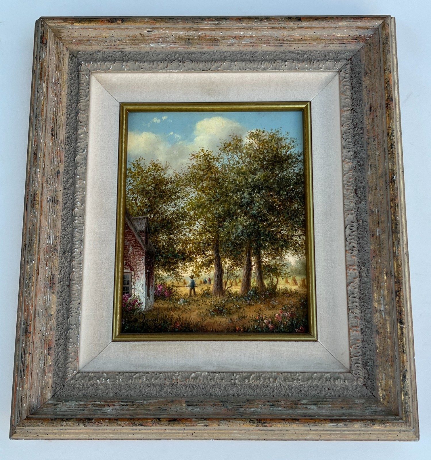 Dennis Lewan (1948- ) «Harvest» Original Oil on Masonite Painting on Board. 1986