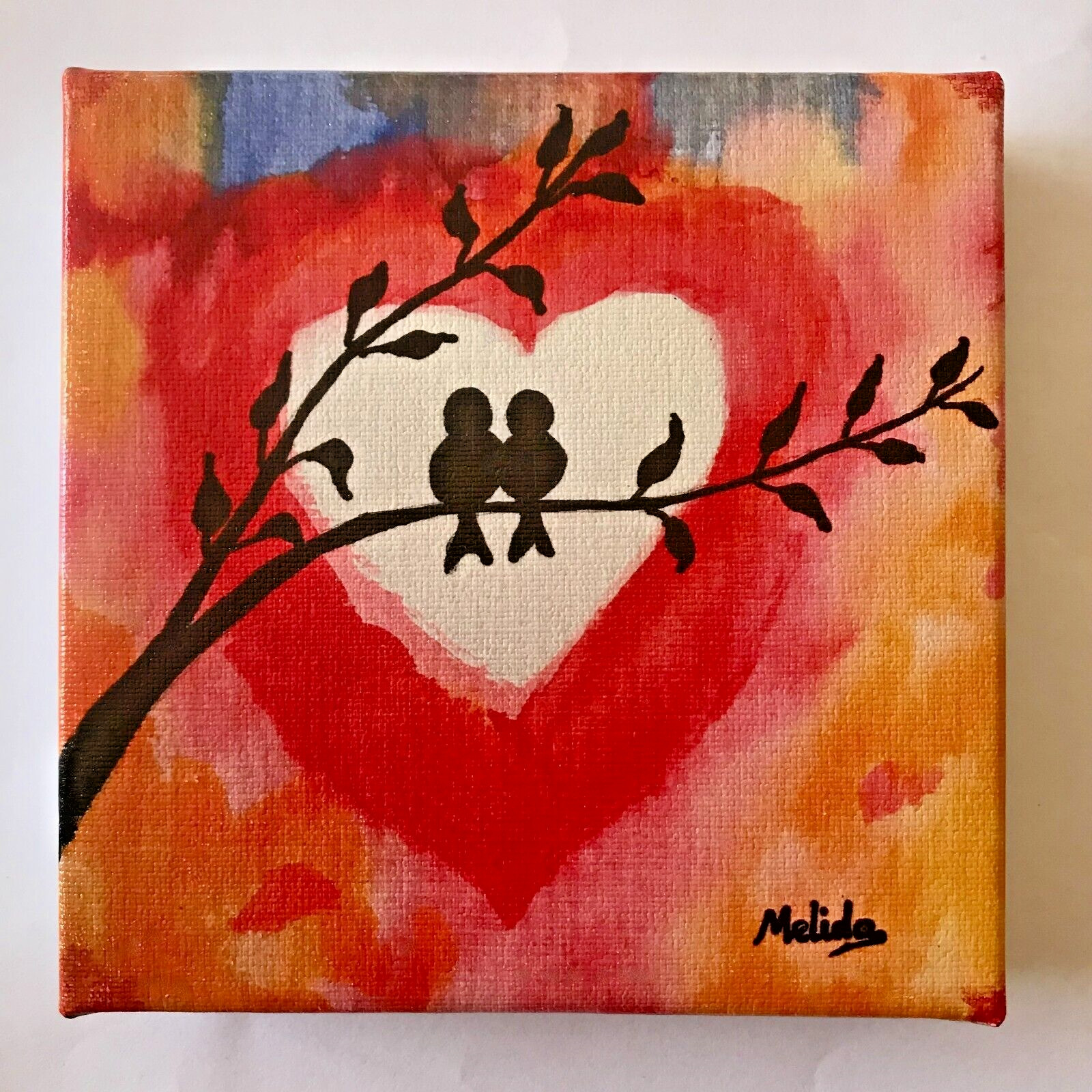 Heart Art Canvas Print Heart with Love Birds Painting Christmas Gift for Her/Him