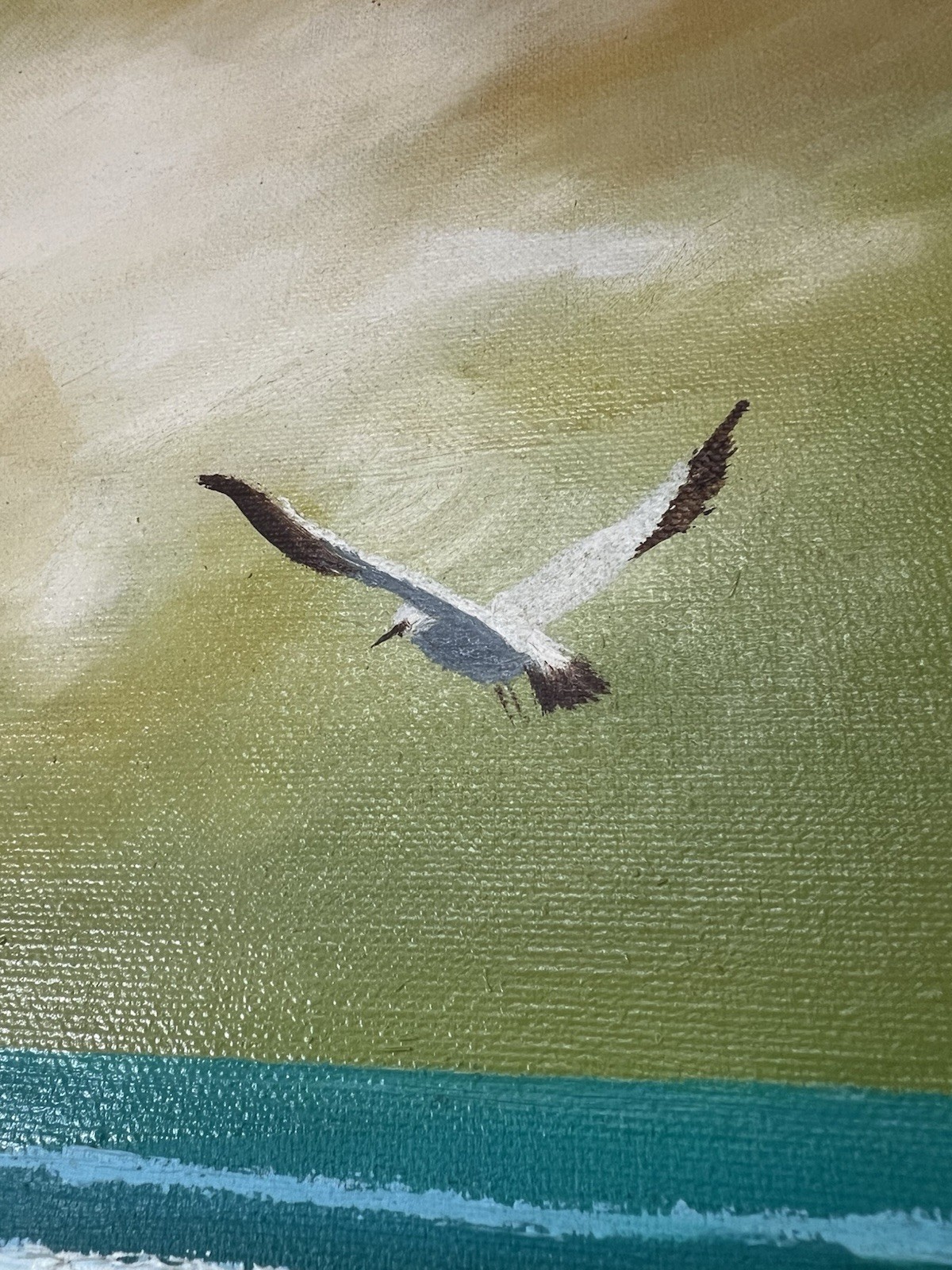 Coastal Beach Oil Painting Signed Valerie Carver Seagulls Boat Canvas Art”