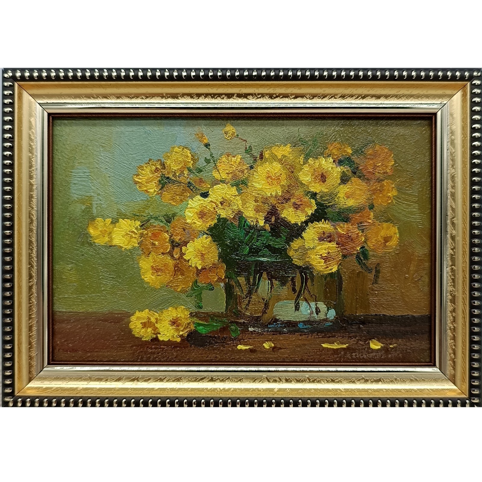 Yellow Flowers Original Oil Painting 4×6 Framed Signed Floral Still Life Art