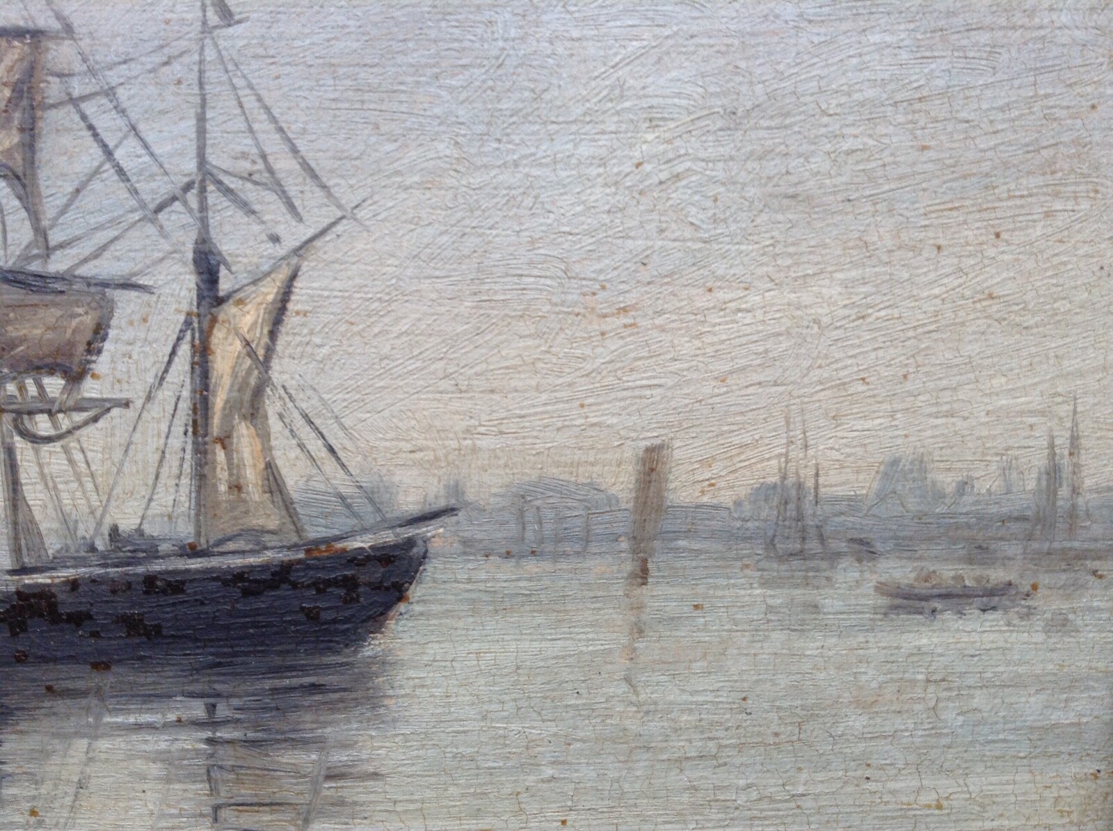 EUGENE BOUDIN SIGNED – 19th CENTURY OIL ON PANEL – THREE-MASTED SHIP IN PORT