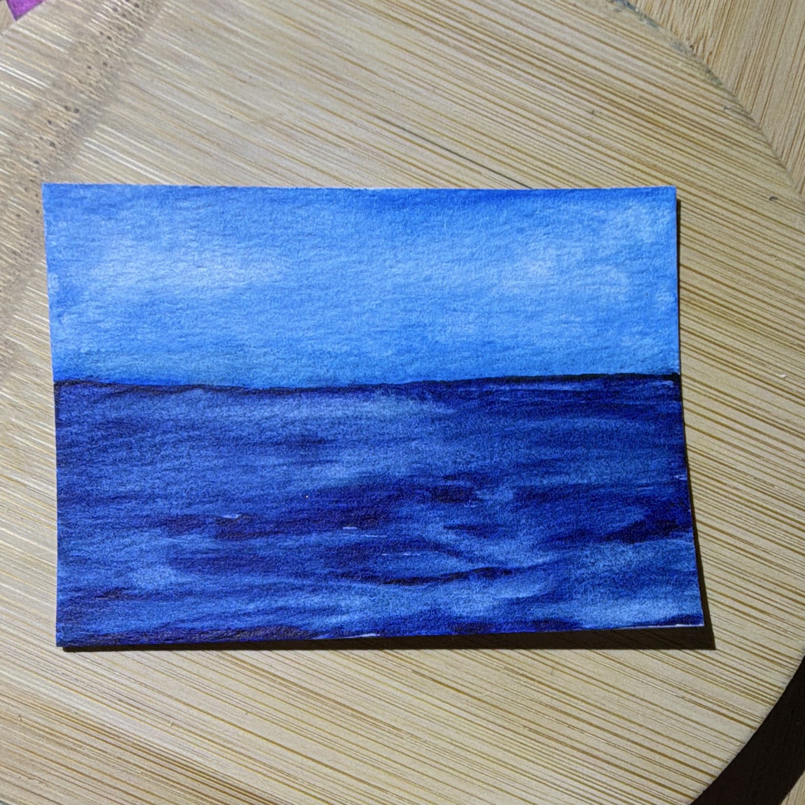 ACEO Blue Seascape Painting, Contemporary Nature Art, Unframed, Single Piece